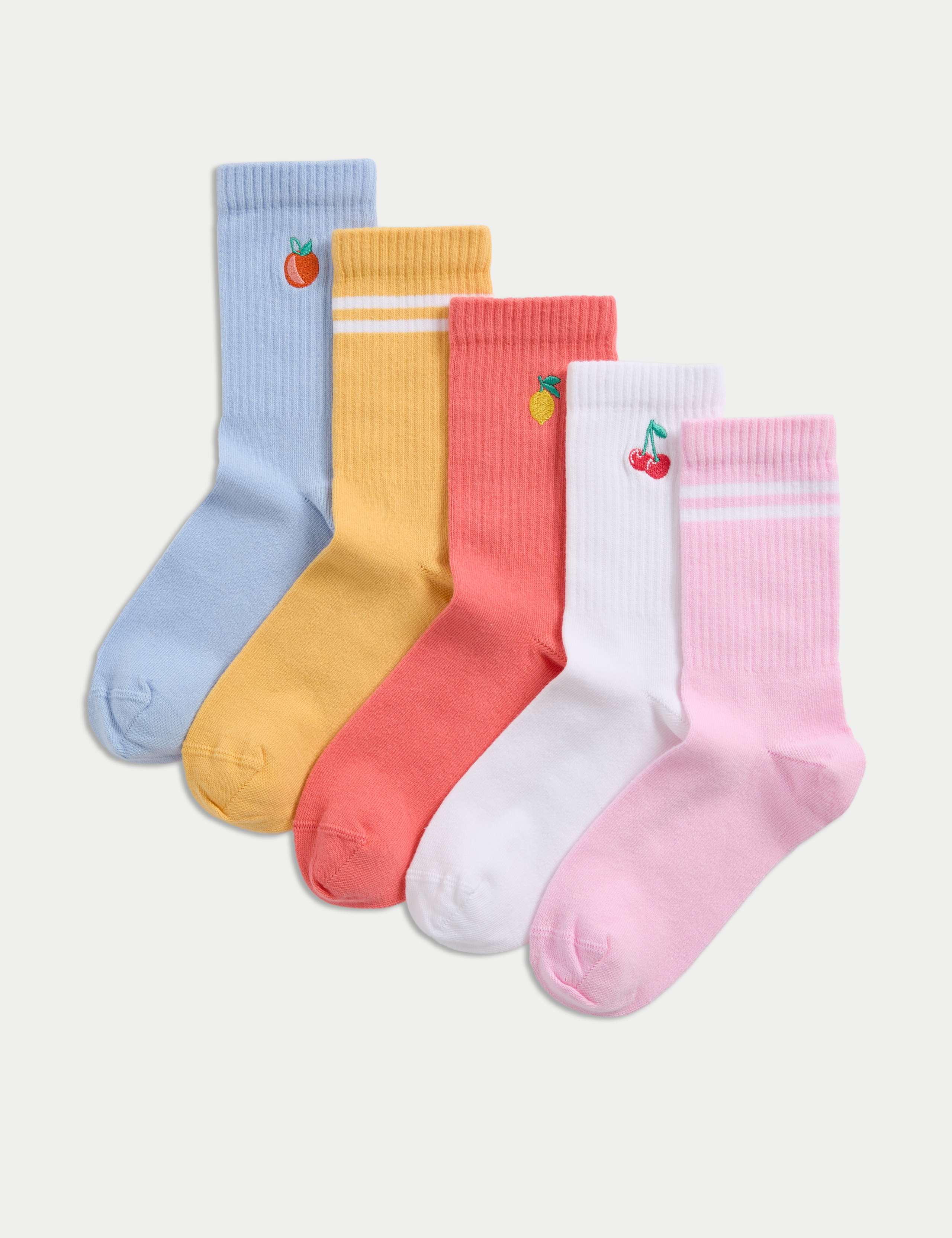 5 Pack Cotton Rich Sports Rib Fruit Socks (6 Small - 7 Large) 1 of 2