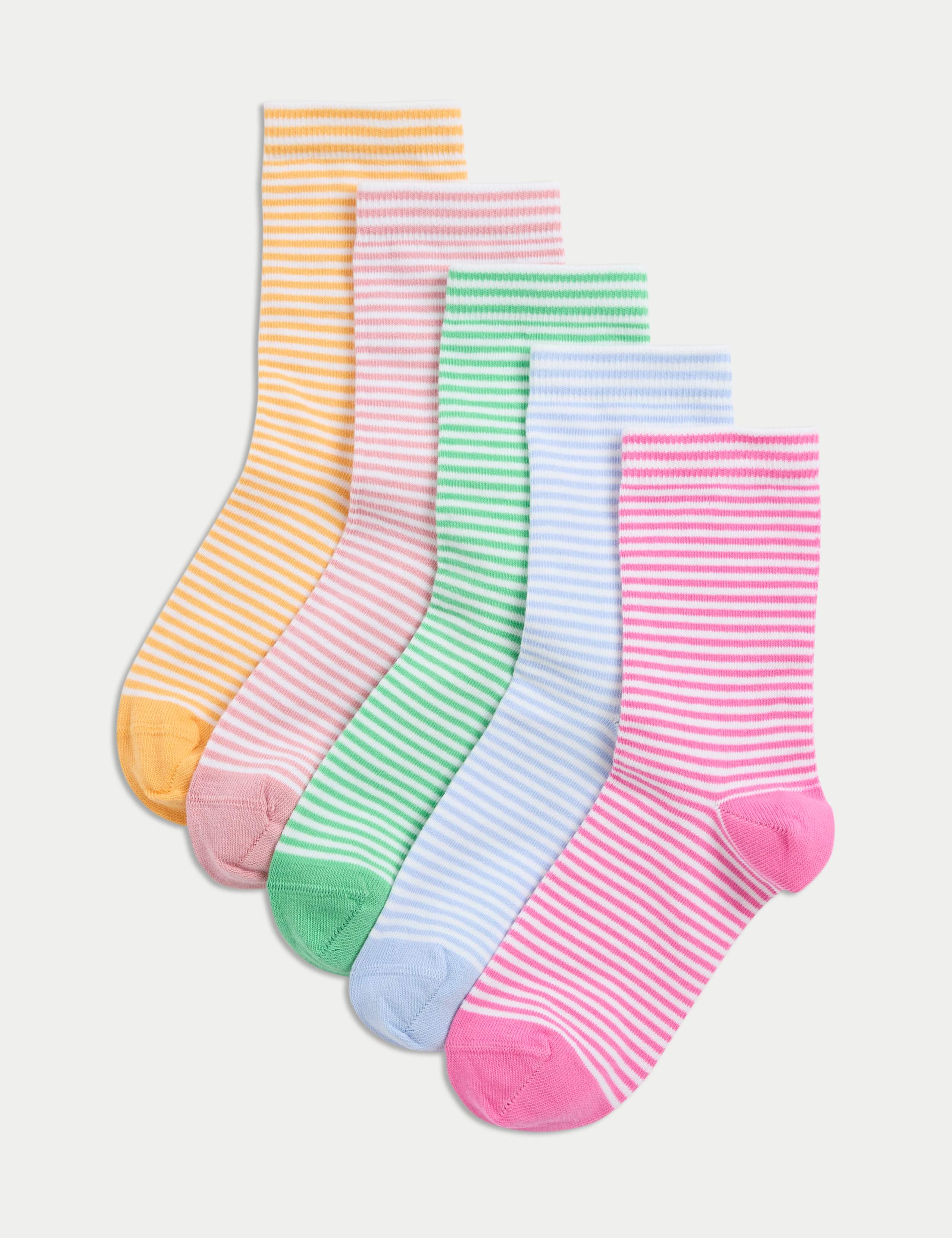 5p Striped Cotton Rich Socks (6 Small-7 Large) 1 of 2