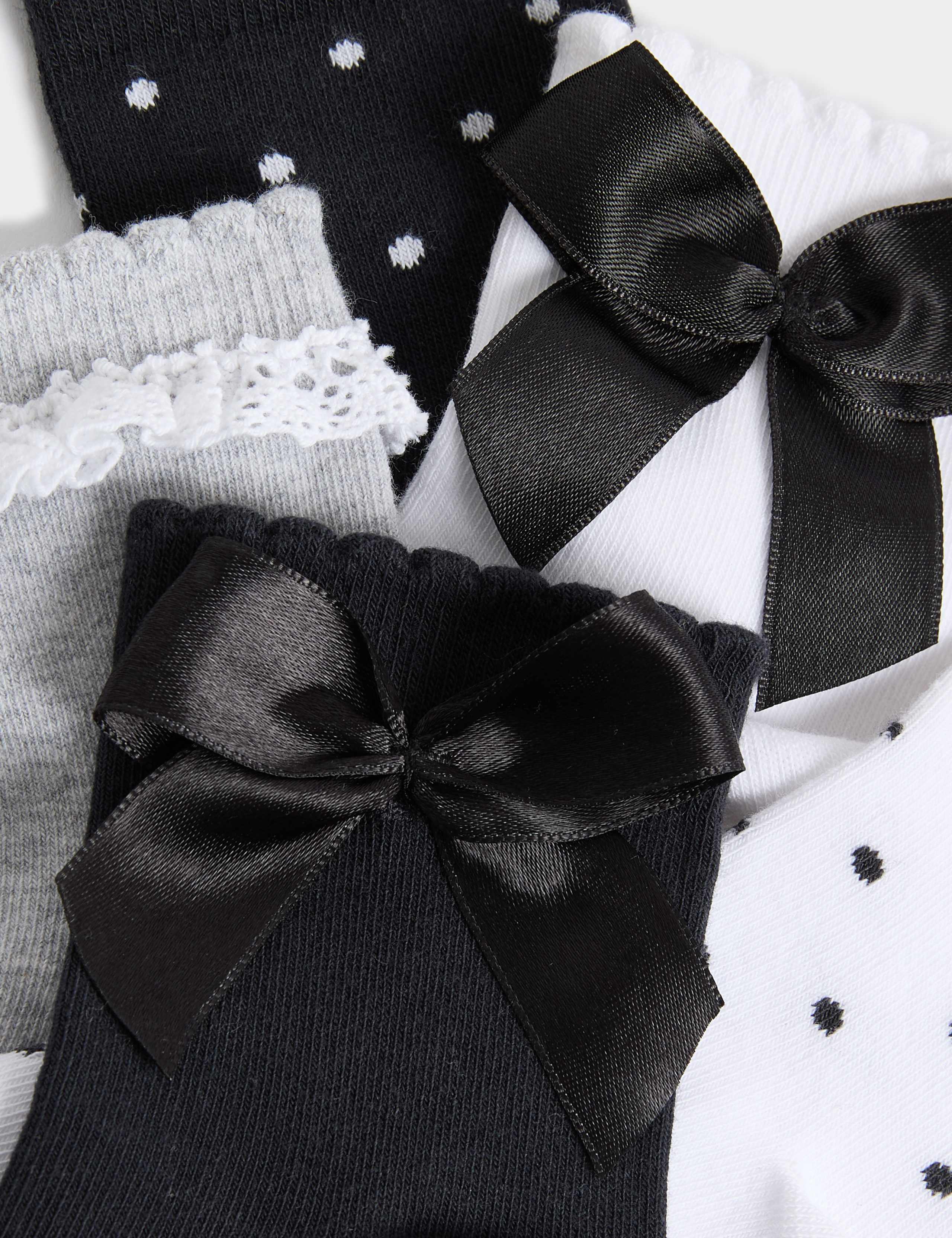 5pk Cotton Rich Bow & Lace Ankle Socks (6 Small -7 Large) 2 of 2