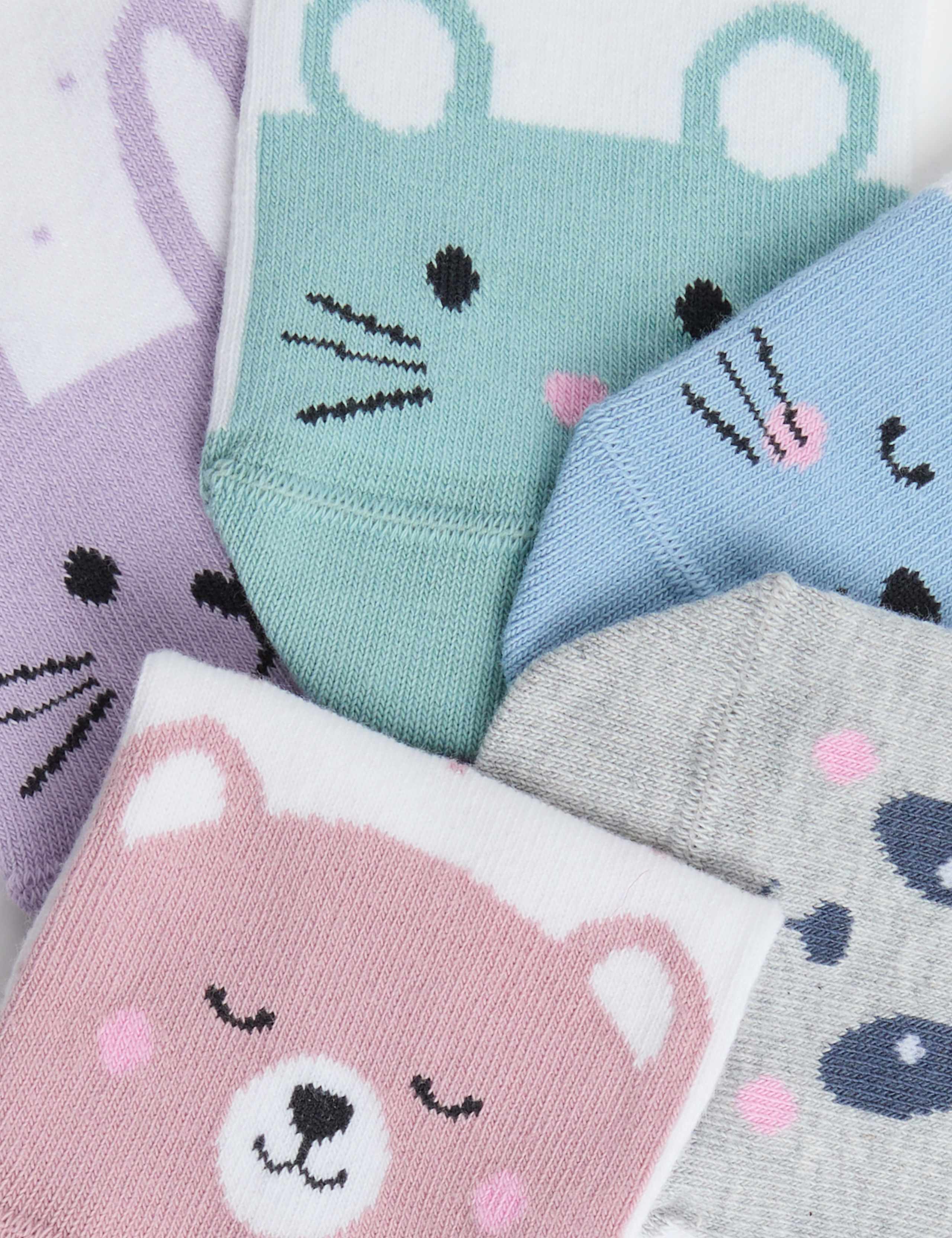 5pk Cotton Rich Toe Face Socks (6 Small - 7 Large) 2 of 2