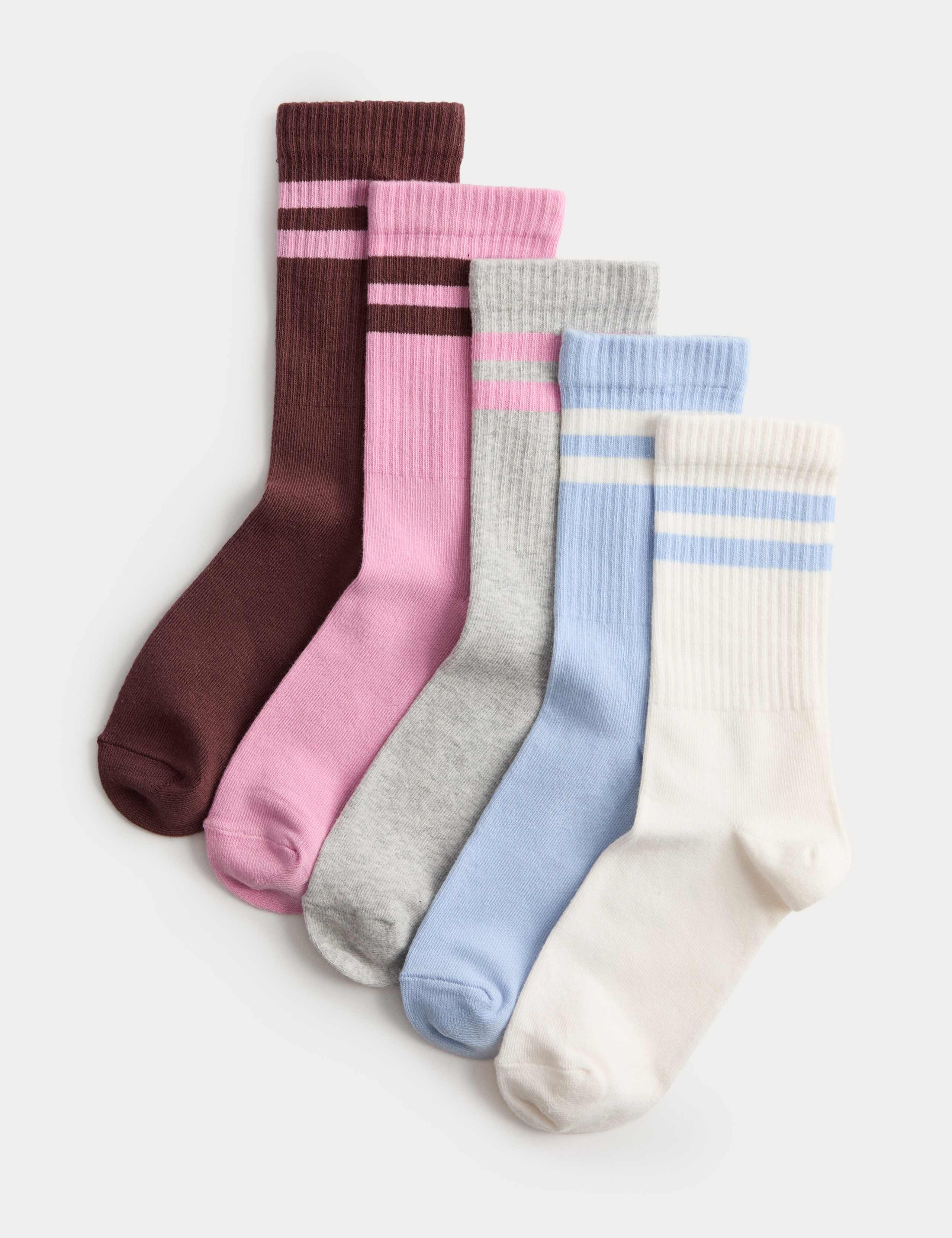 5pk Cotton Rich Ribbed Striped Socks (6 Small - 7 Large) 1 of 2