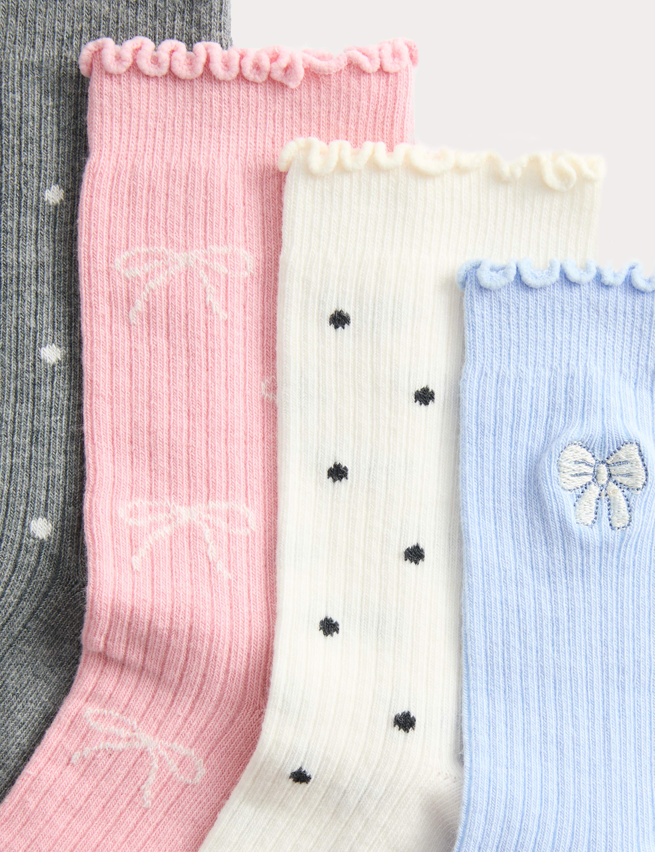 5pk Cotton Rich Bow Ribbed Socks (6 Small - 7 Large) 2 of 2