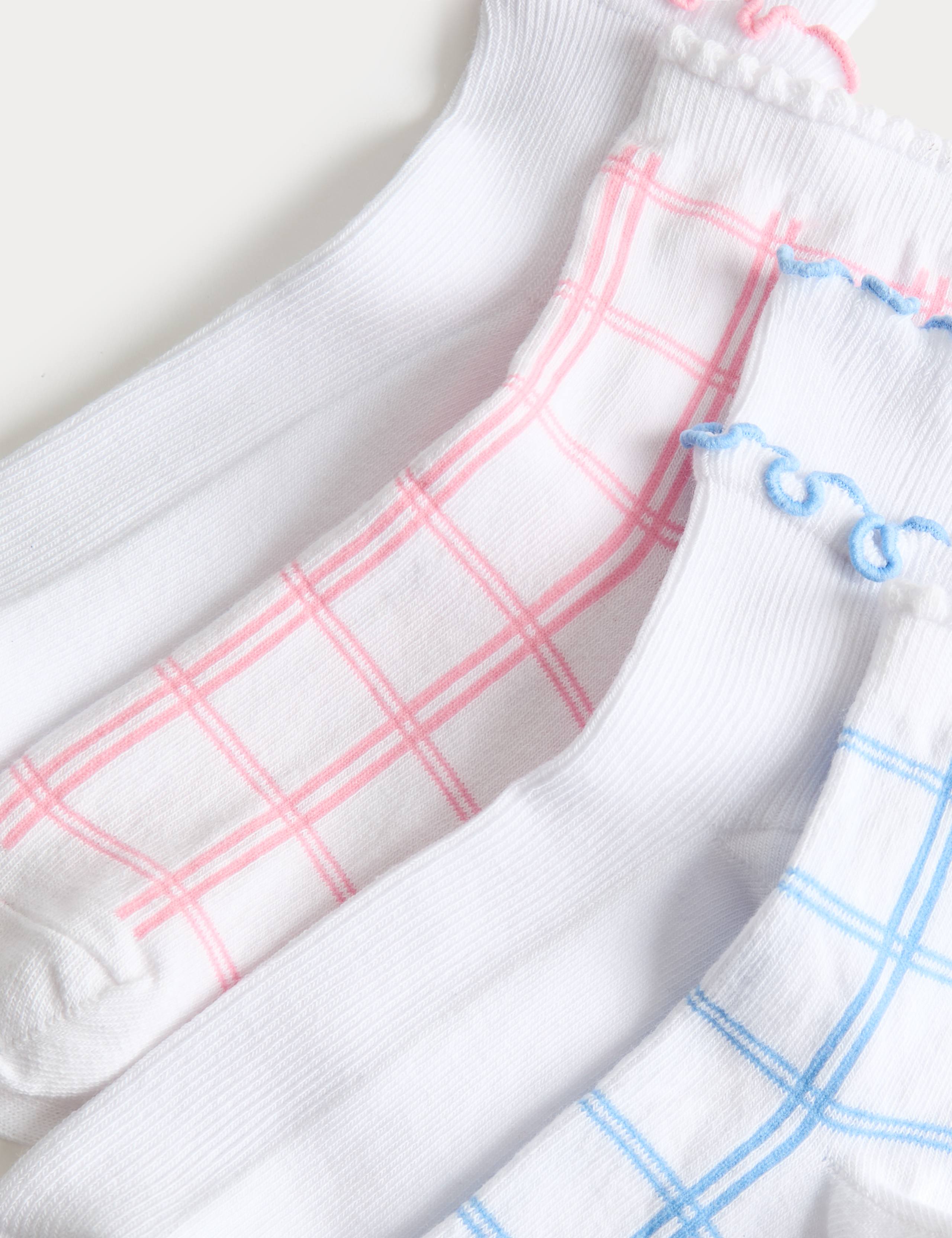 4 Pack Check Frill Socks (6 Small-7 Large) 2 of 2