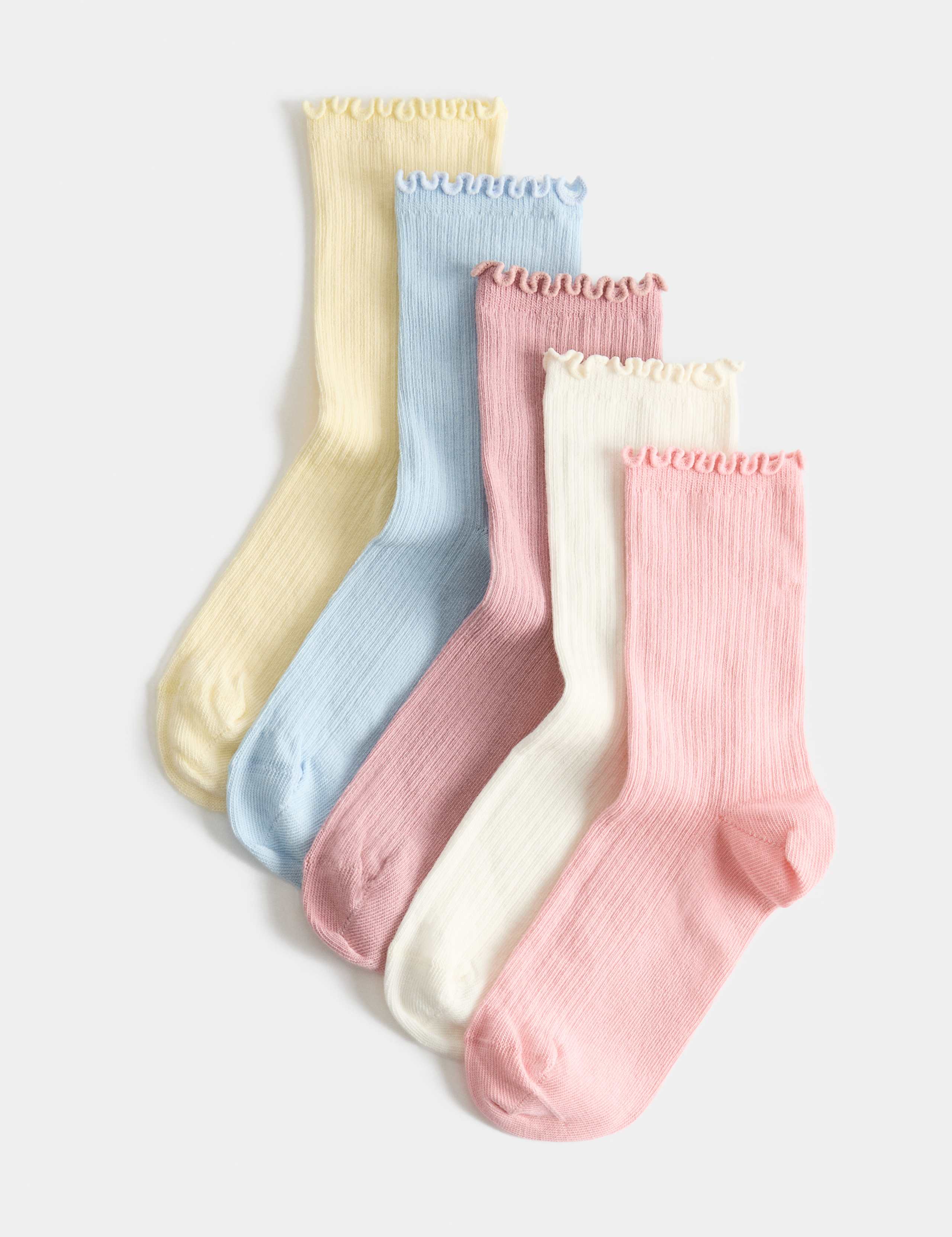 5 Pack Cotton Rich Ribbed Lettuce Trim Socks (6 Small-7 Large) 1 of 2
