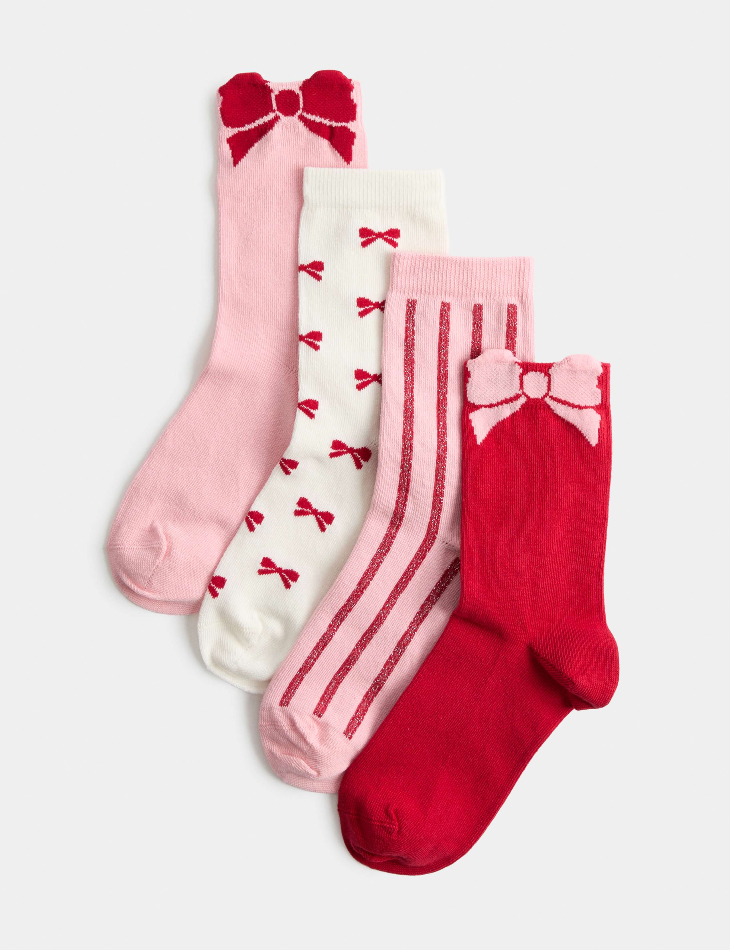 4 Pack Cotton Rich 3D Bow Socks 1 of 2