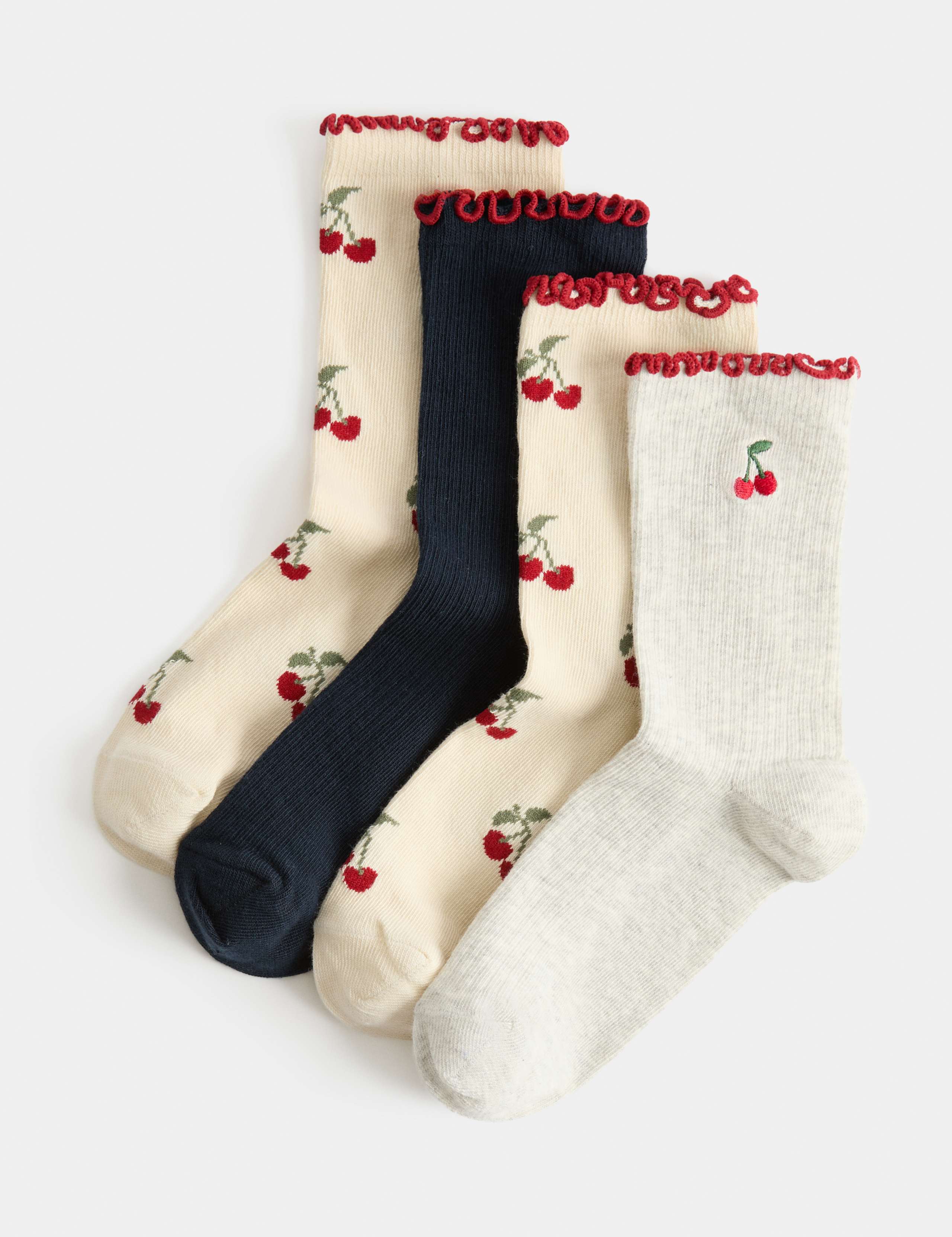 4 Pack Cherry Ribbed Socks (6 Small - 7 Large) 1 of 2