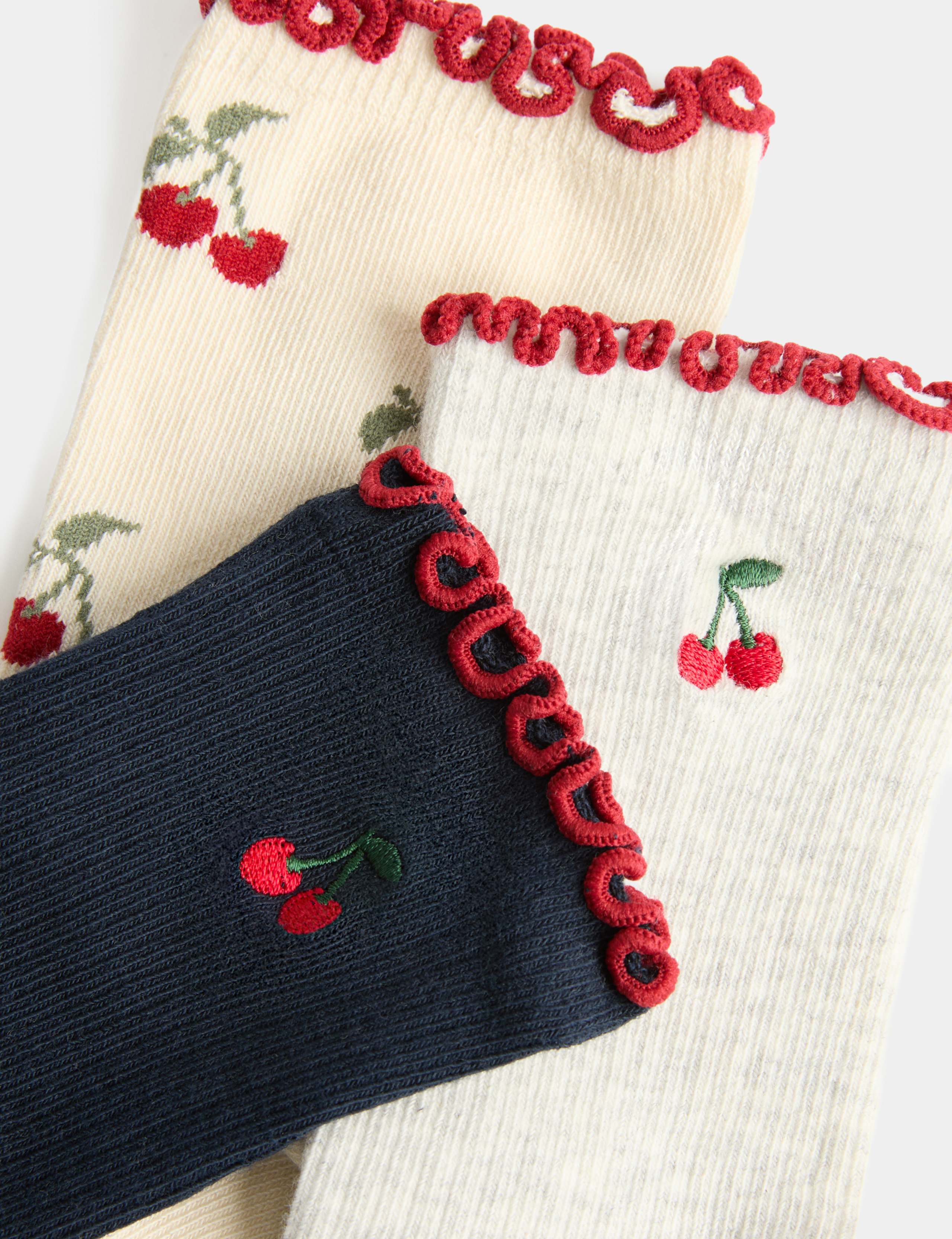 4 Pack Cherry Ribbed Socks (6 Small - 7 Large) 2 of 2