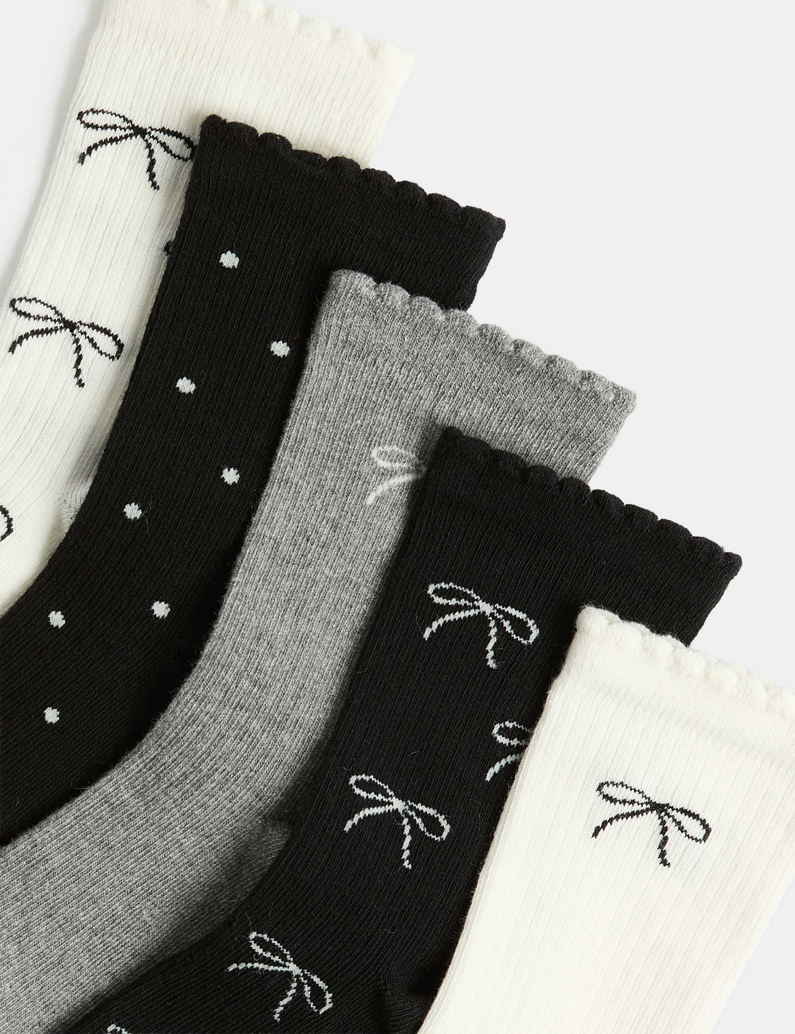 5 Pack Cotton Rich Bow Socks (6 Small-7 Large) 2 of 2