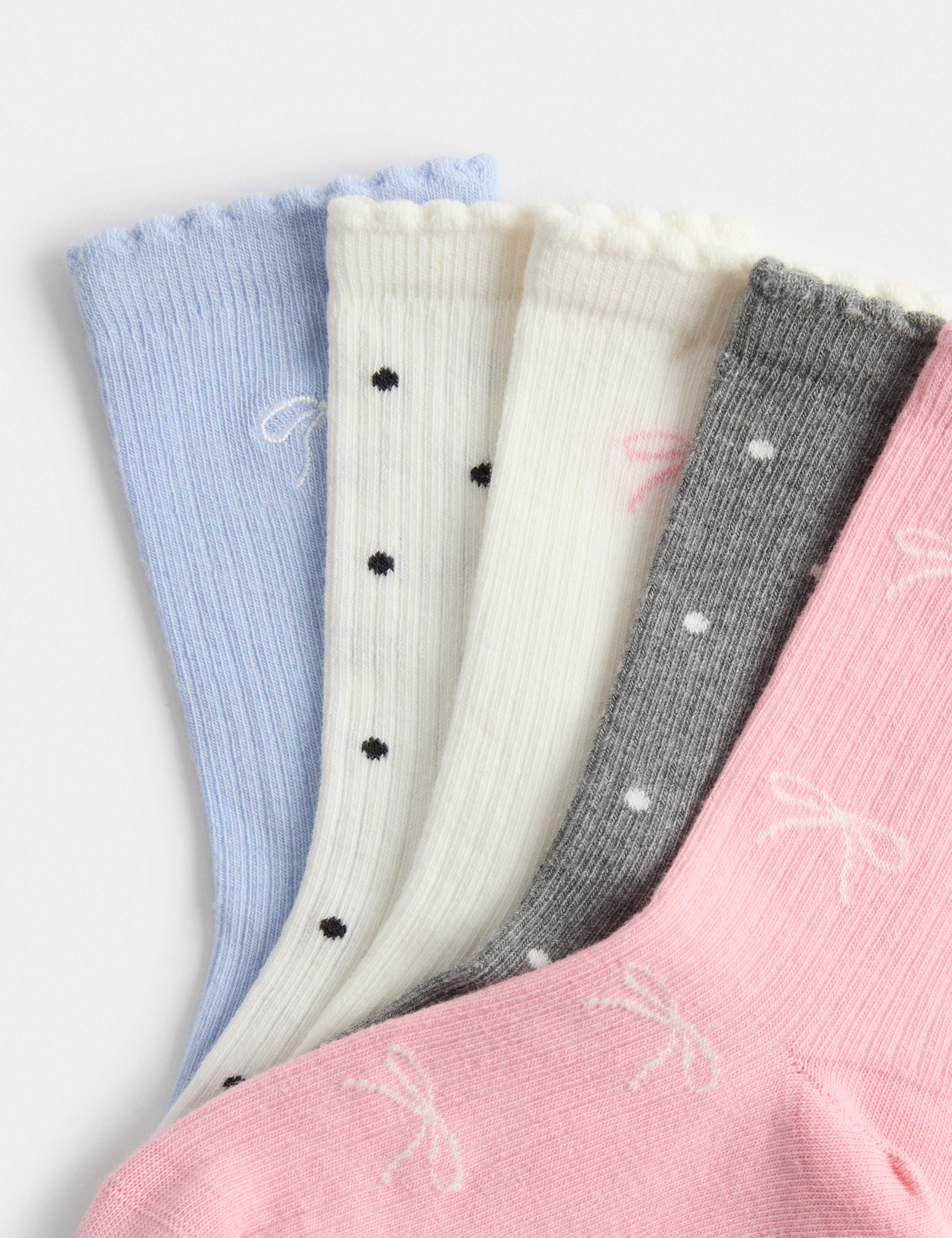 5 Pack Cotton Rich Bow Socks (6 Small-7 Large) 2 of 2