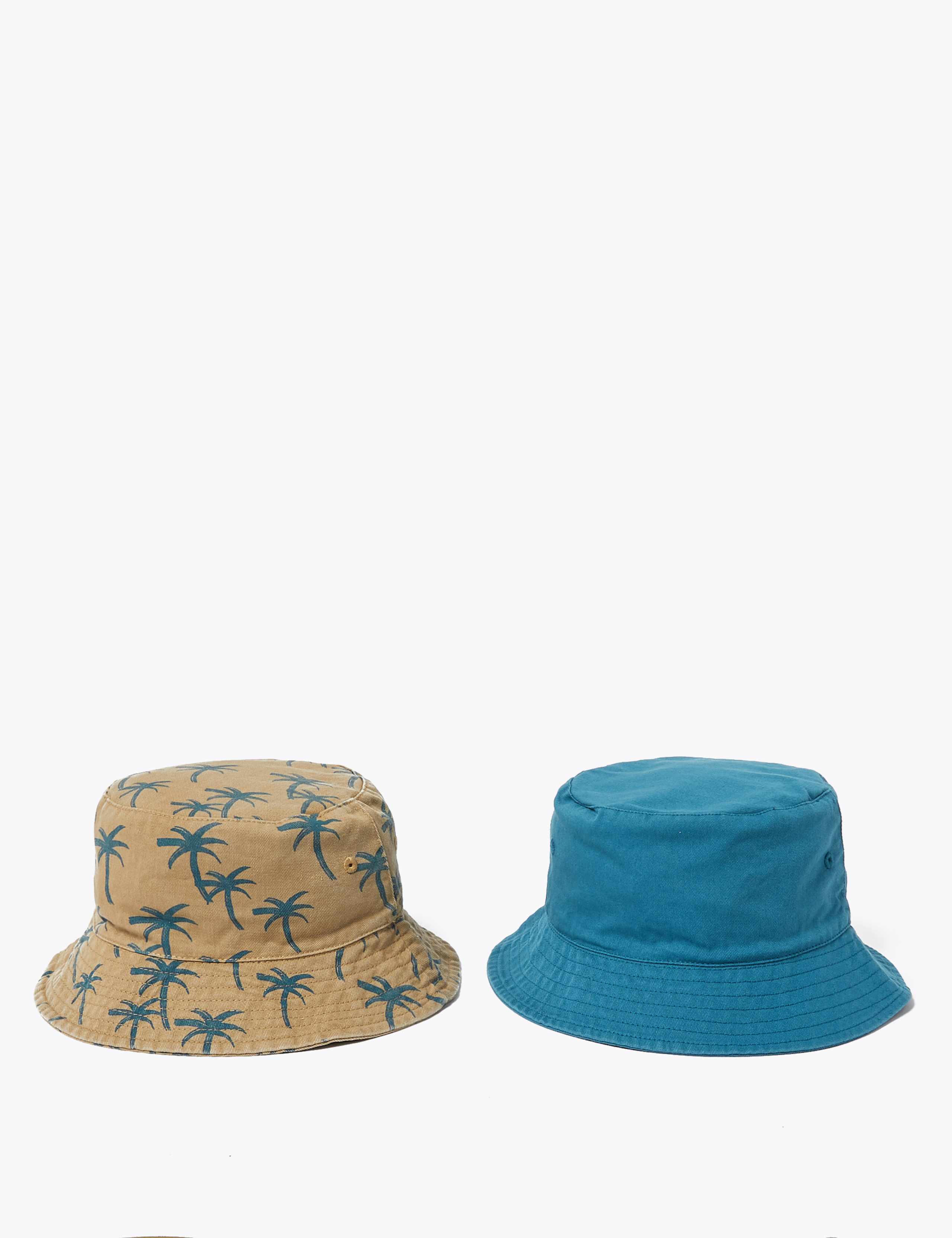 Kids' 2 Pack Pure Cotton Palm Tree Sun Hats (1-6 Yrs) 1 of 4