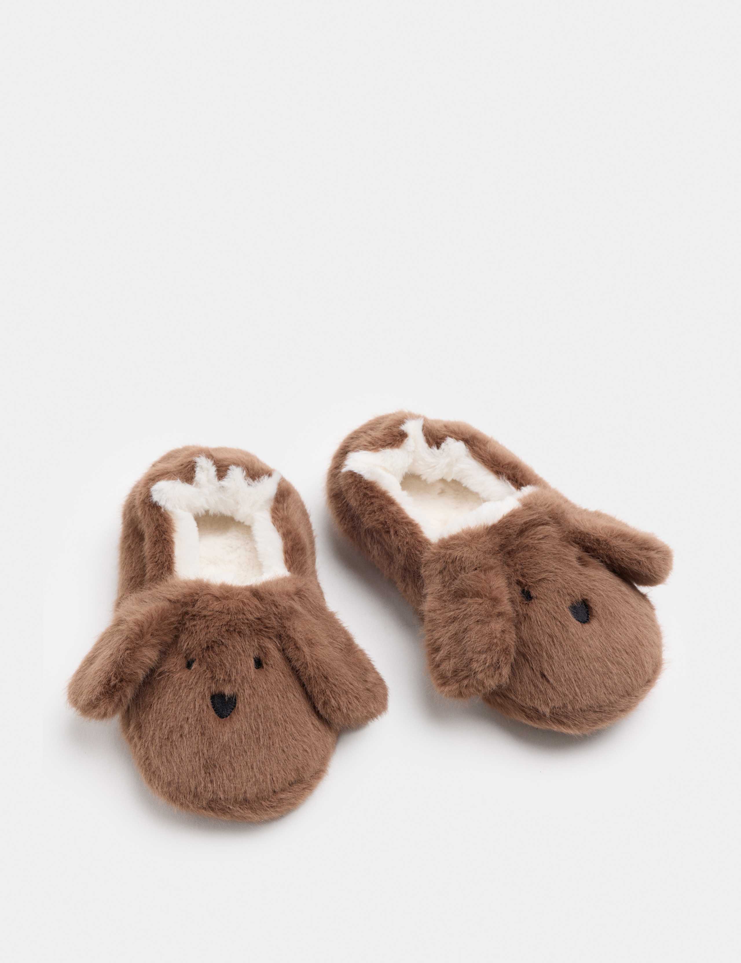 Kids Animal Puppy Slippers – Faux Fur, Warm & Comfortable Slip-On – Size 3077K