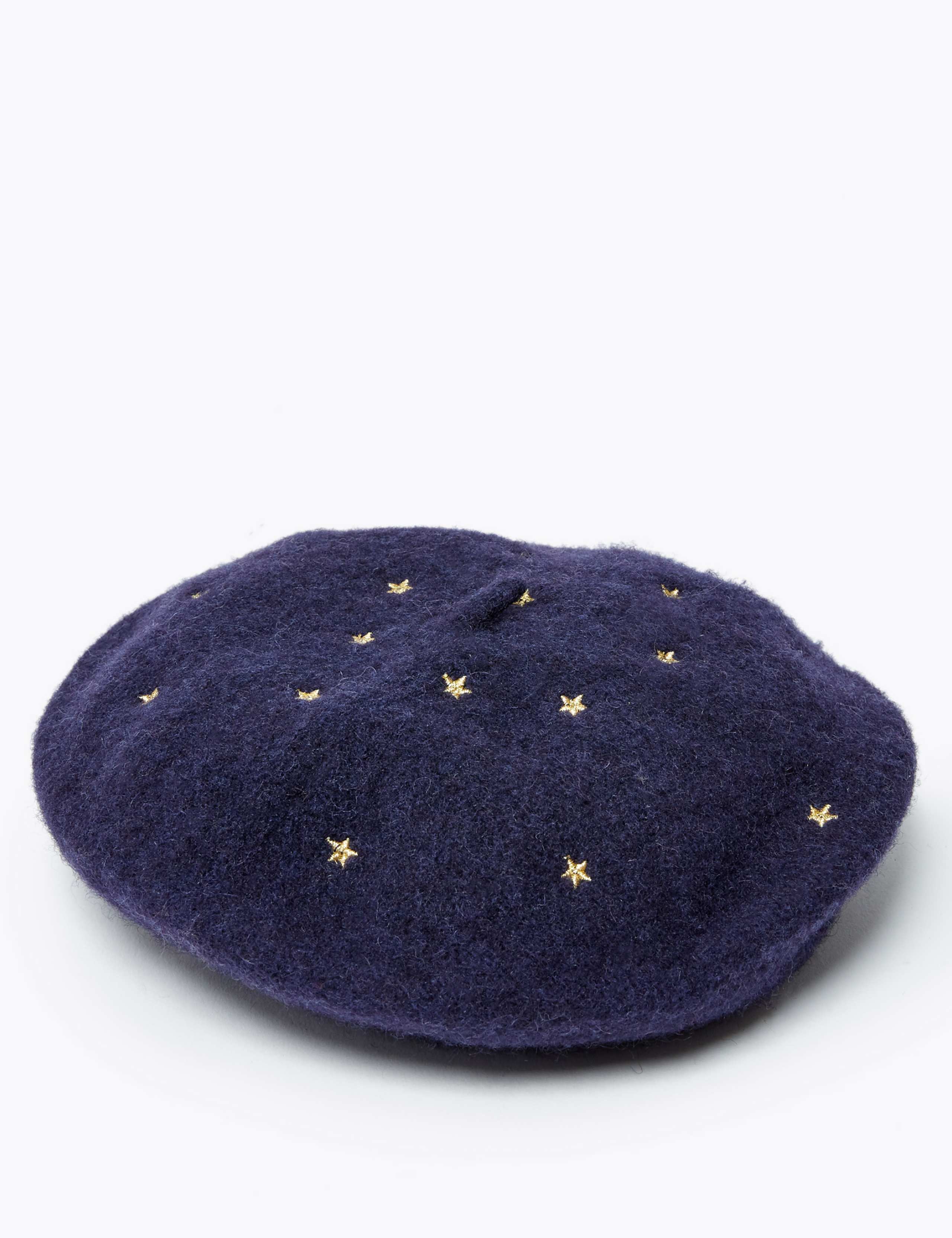Kids’ Wool Embroidered Star Print Beret (3-14 Years) 1 of 3