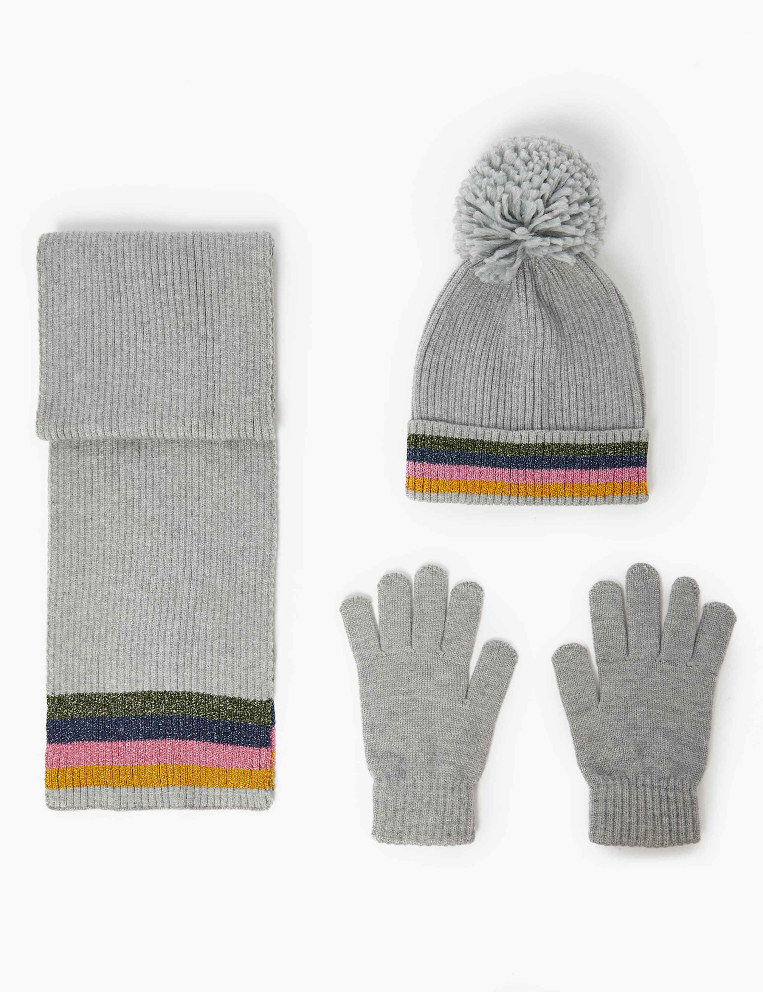 Kids’ Rainbow Trim Hat, Scarf & Gloves Set (3-14 Yrs) 1 of 2