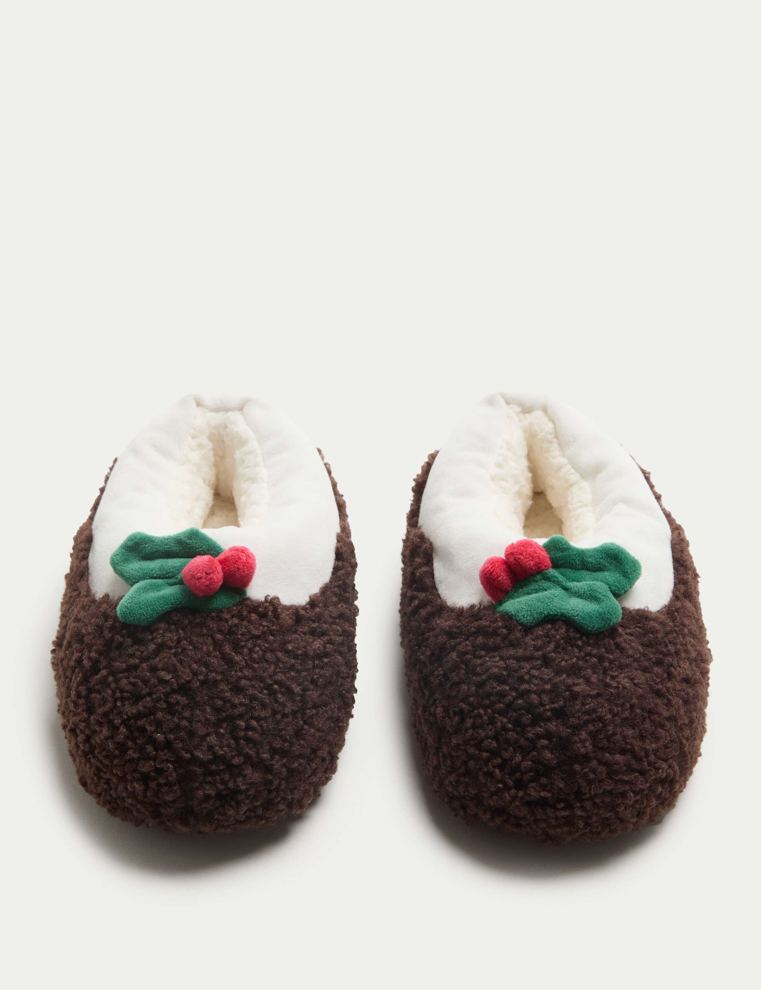 Kids' Christmas Pudding Faux Fur Slippers (9 Small - 7 Large) 2 of 3