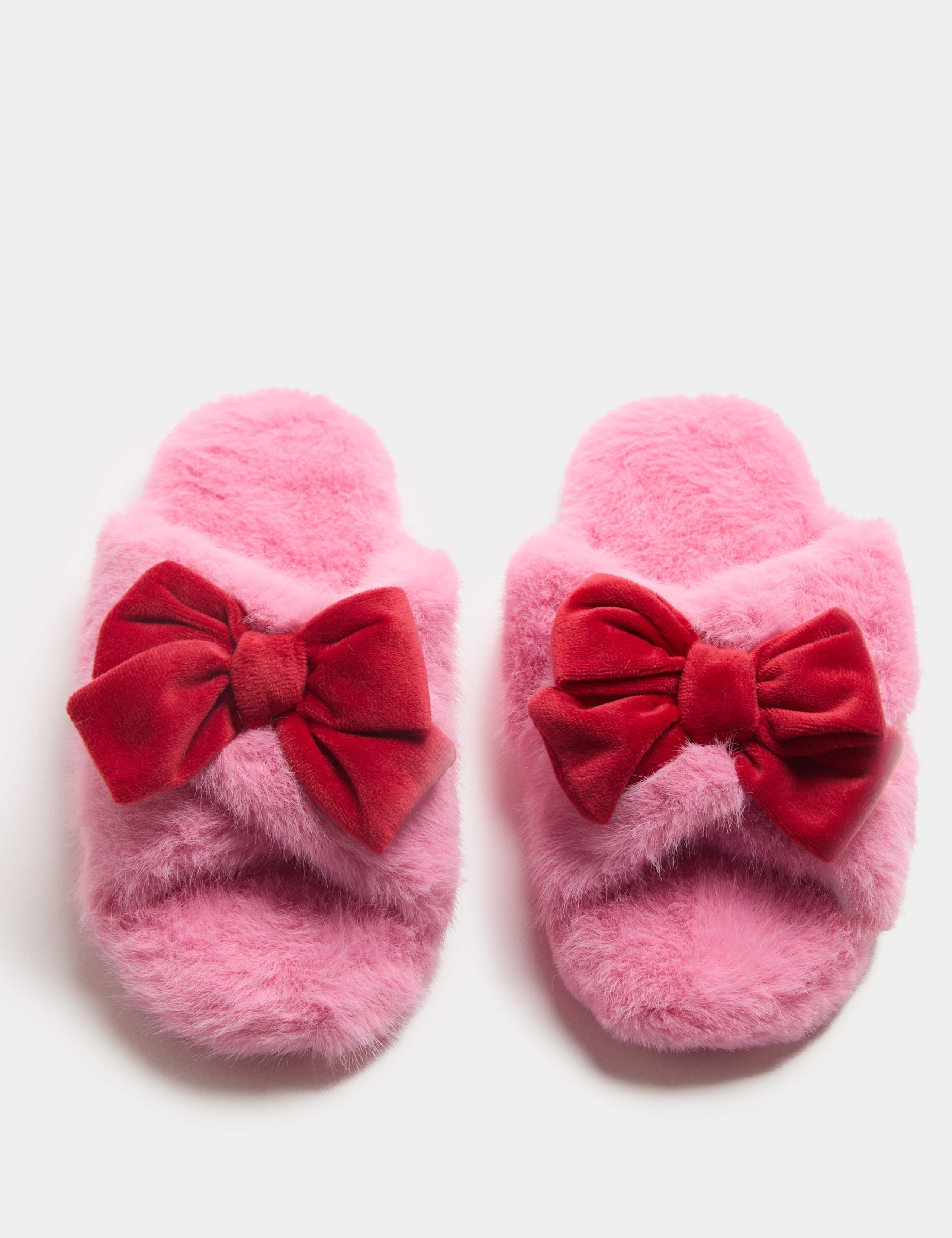 Kids' Faux Fur Bow Slippers (1 Large - 6 Large) 2 of 3
