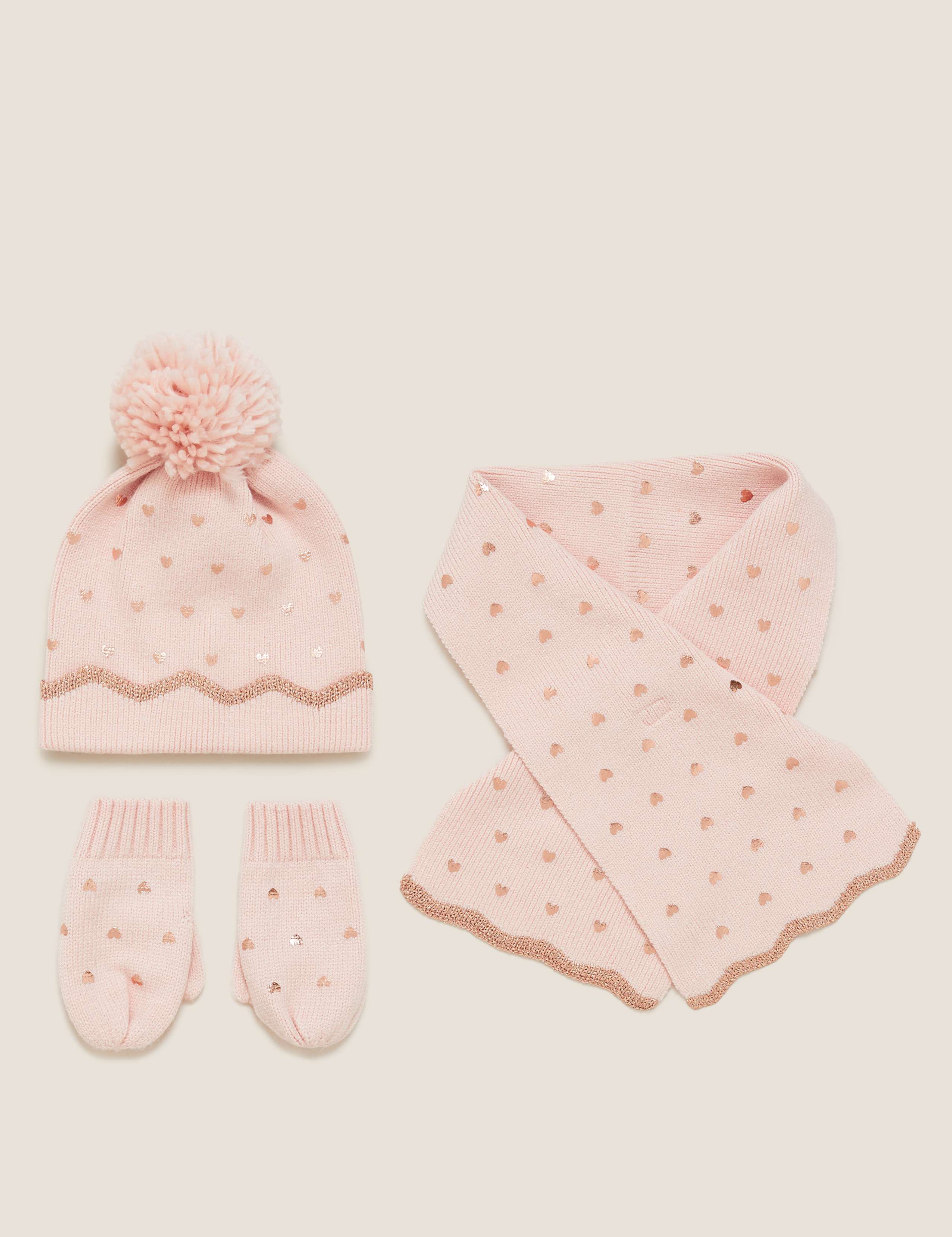 Kids' Heart Hat, Scarf and Mitten Set (1-6 Yrs) 1 of 4
