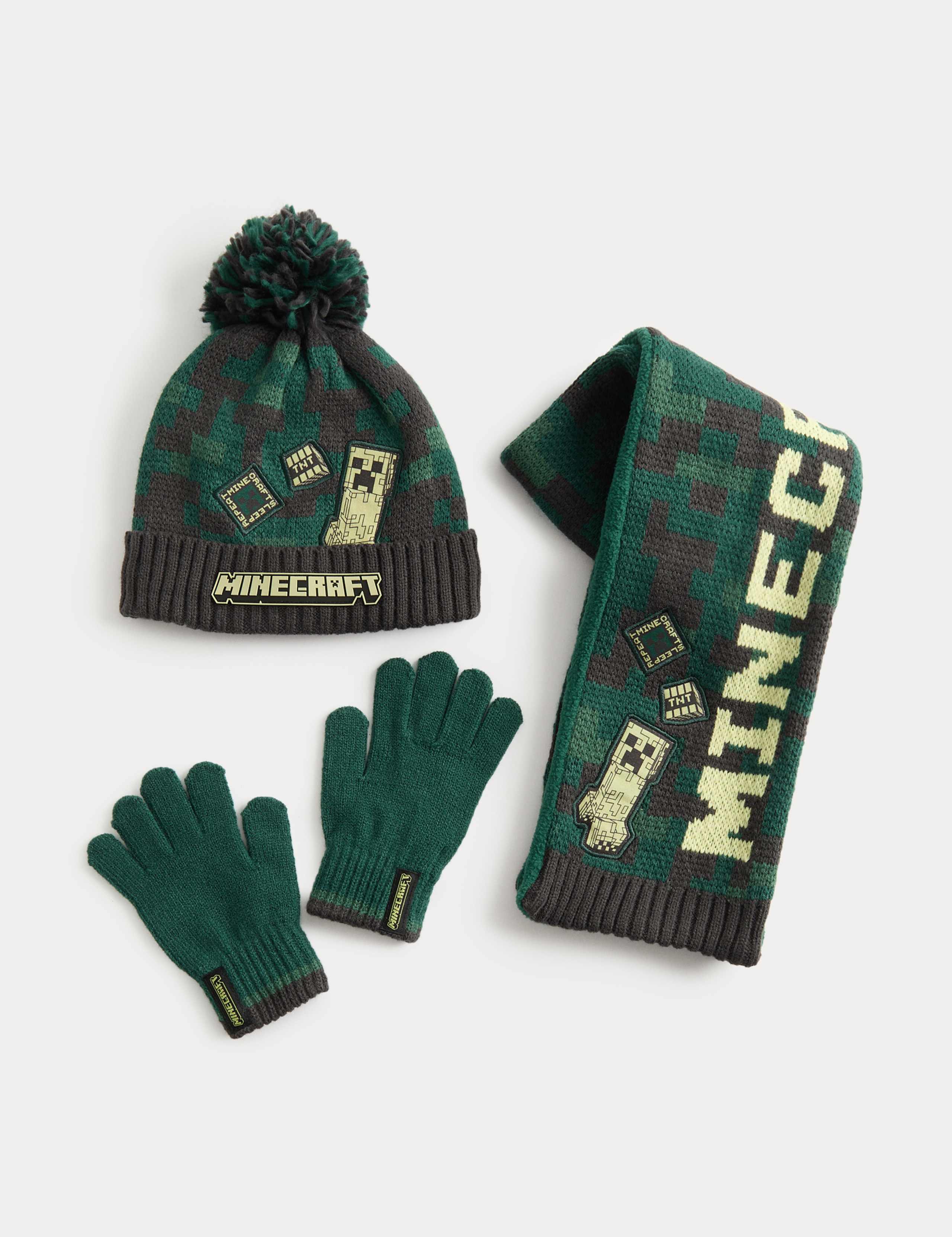 Kids' Minecraft™ Hat, Scarf & Mittens Set (3-13 Years) 1 of 2