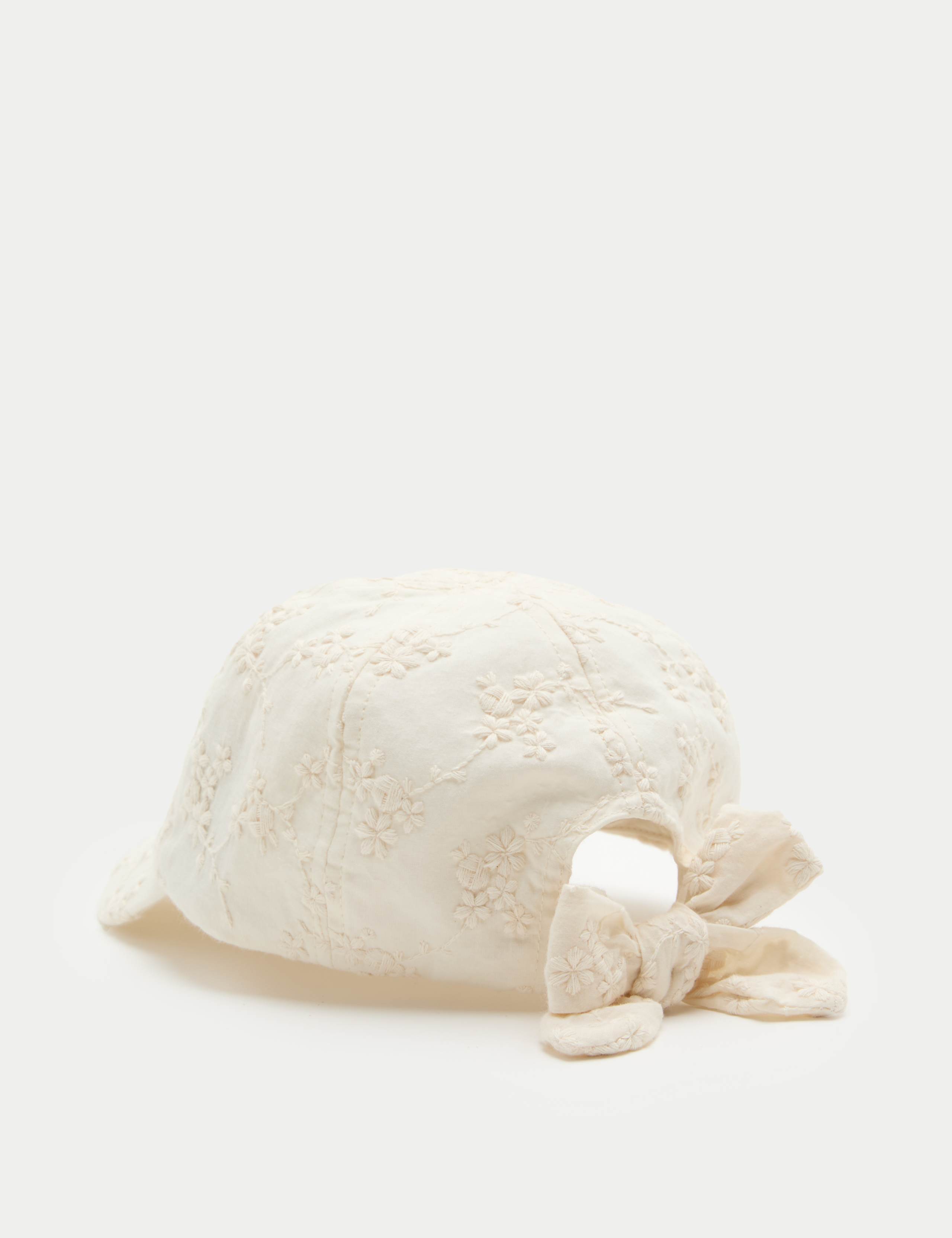 Kids' Pure Cotton Broderie Bow Back Cap (3-13 Yrs) 3 of 3