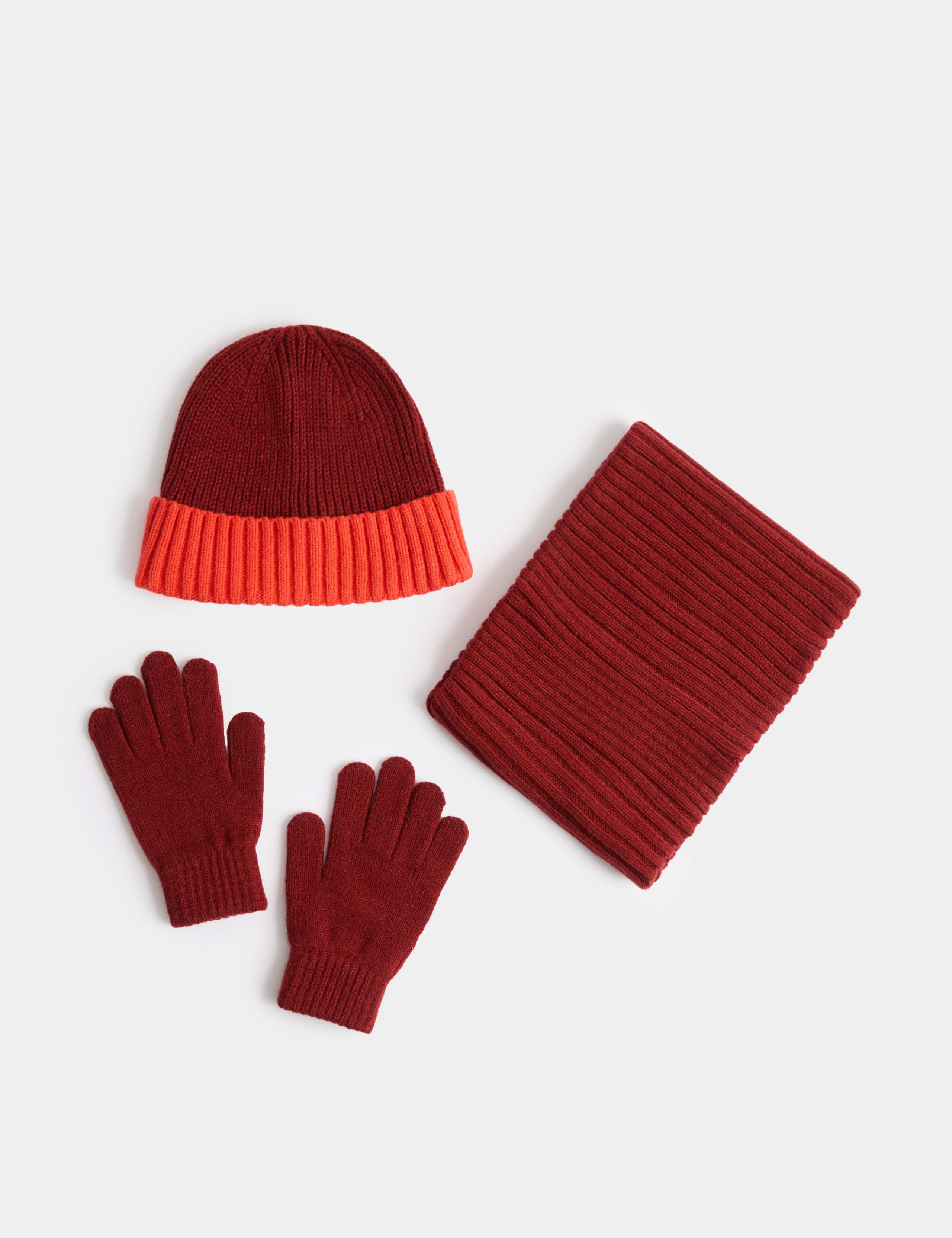 3pc Colour Block Hat Scarf Glove Set 1 of 2