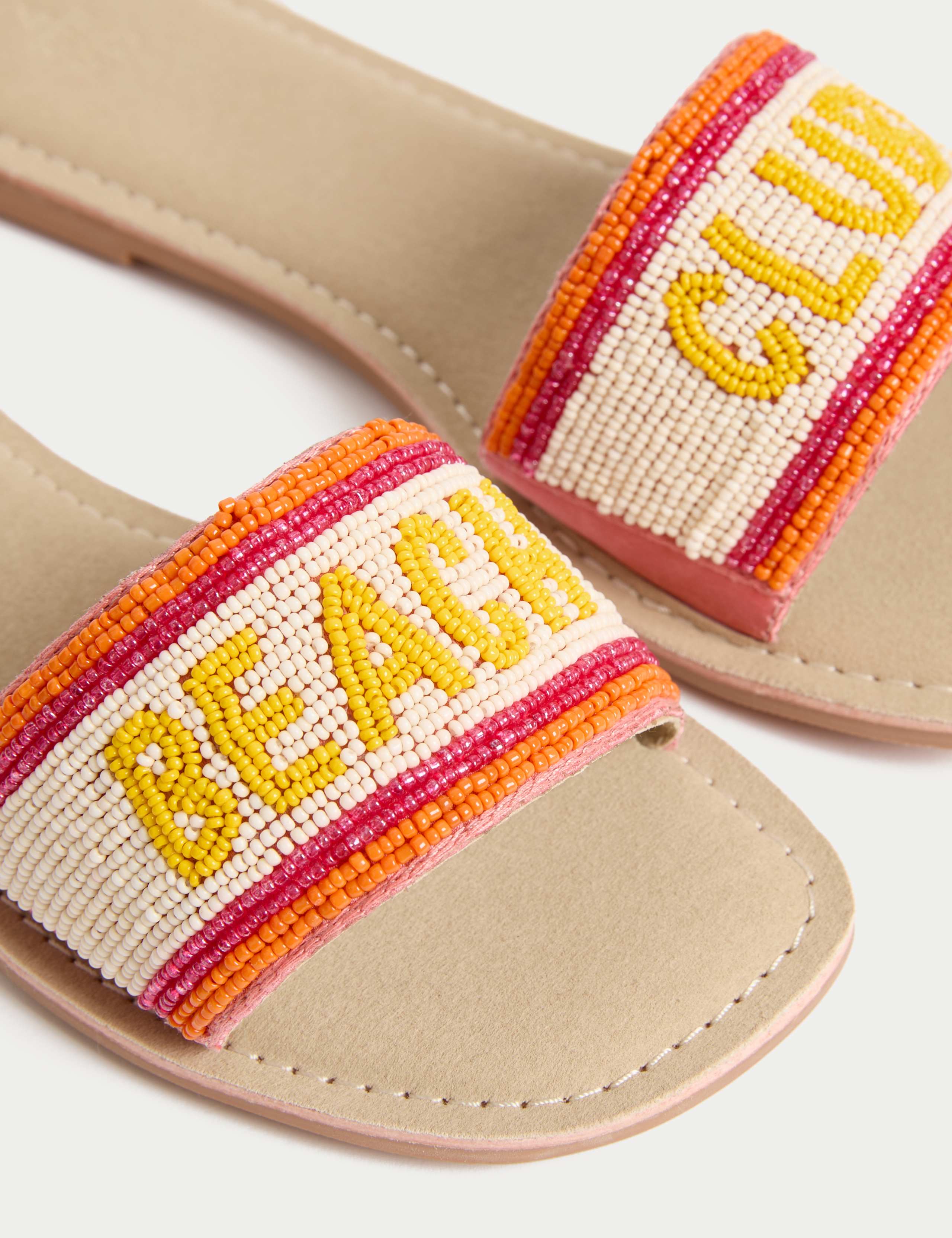 Kids' Leather Slogan Beaded Sandals 3 of 4