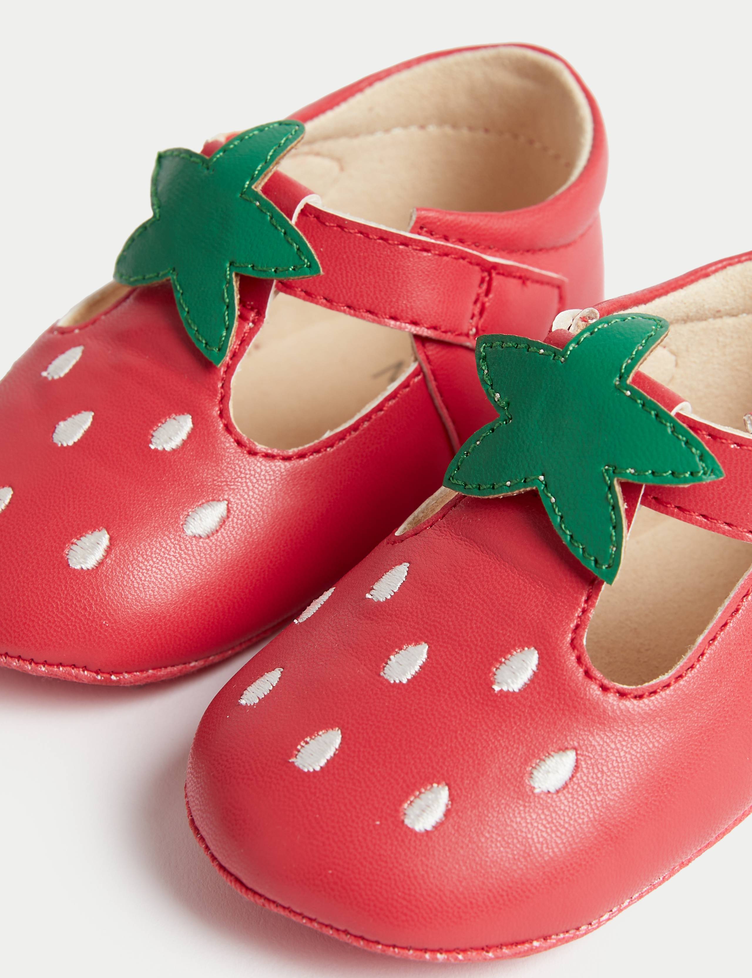 Baby Strawberry Riptape Pram Shoes (0-18 Mths) 1 of 4