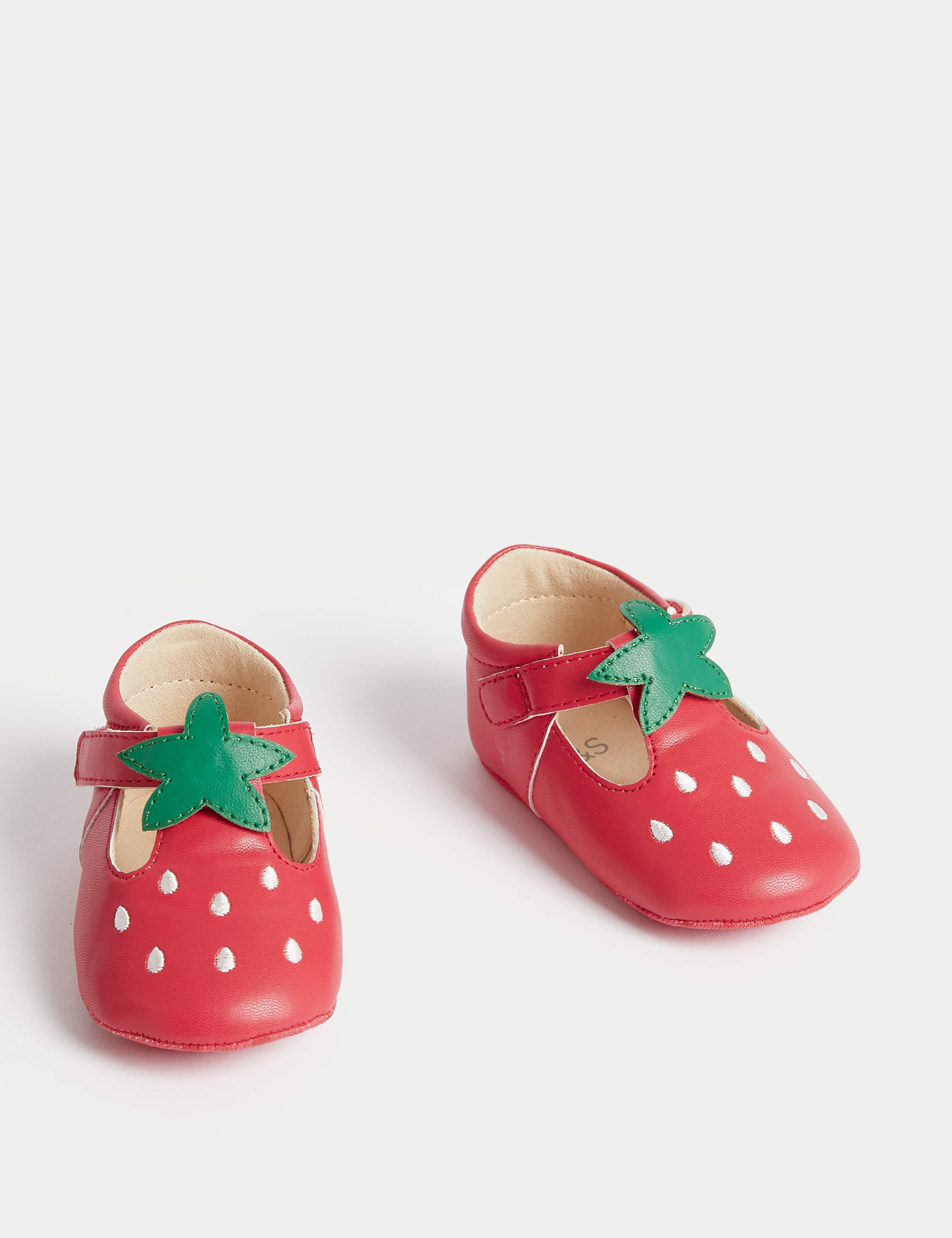 Baby Strawberry Riptape Pram Shoes (0-18 Mths) 2 of 4