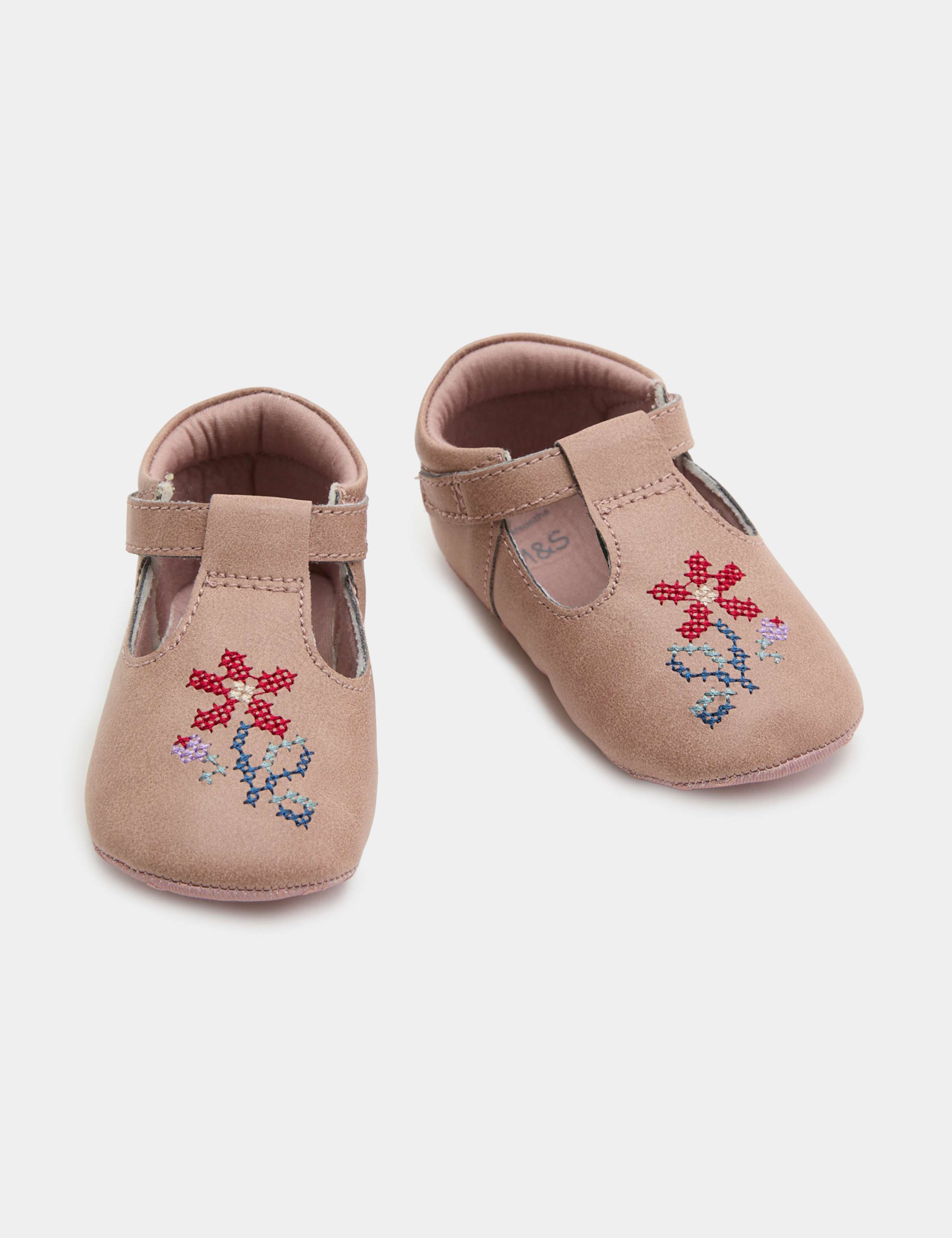 Baby Embroidered Flower Ballet Pram Shoes (0-18 Mths) 3 of 3