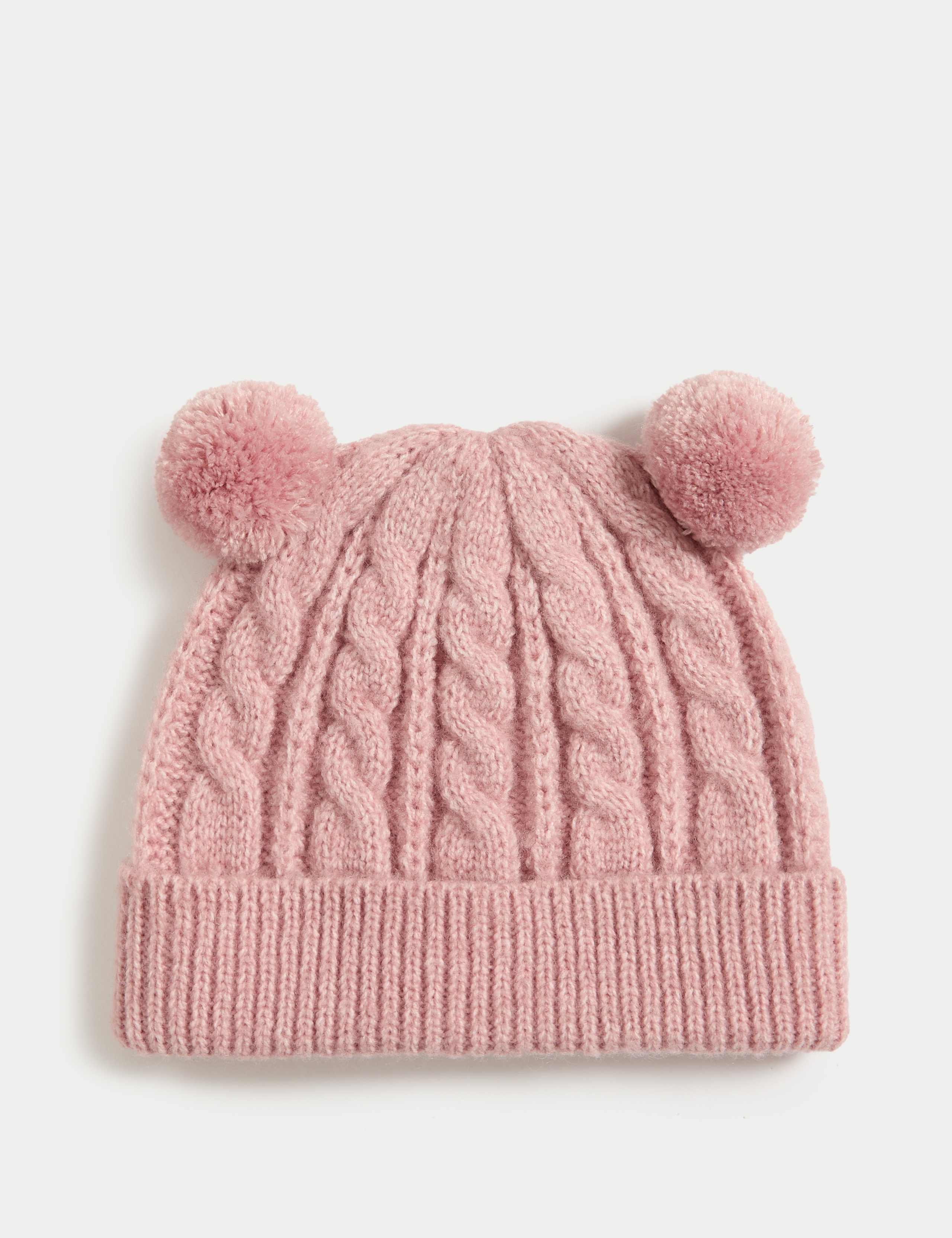 Kids' Cable Knit Double Pom Winter Hat (0-3 Yrs) 1 of 3