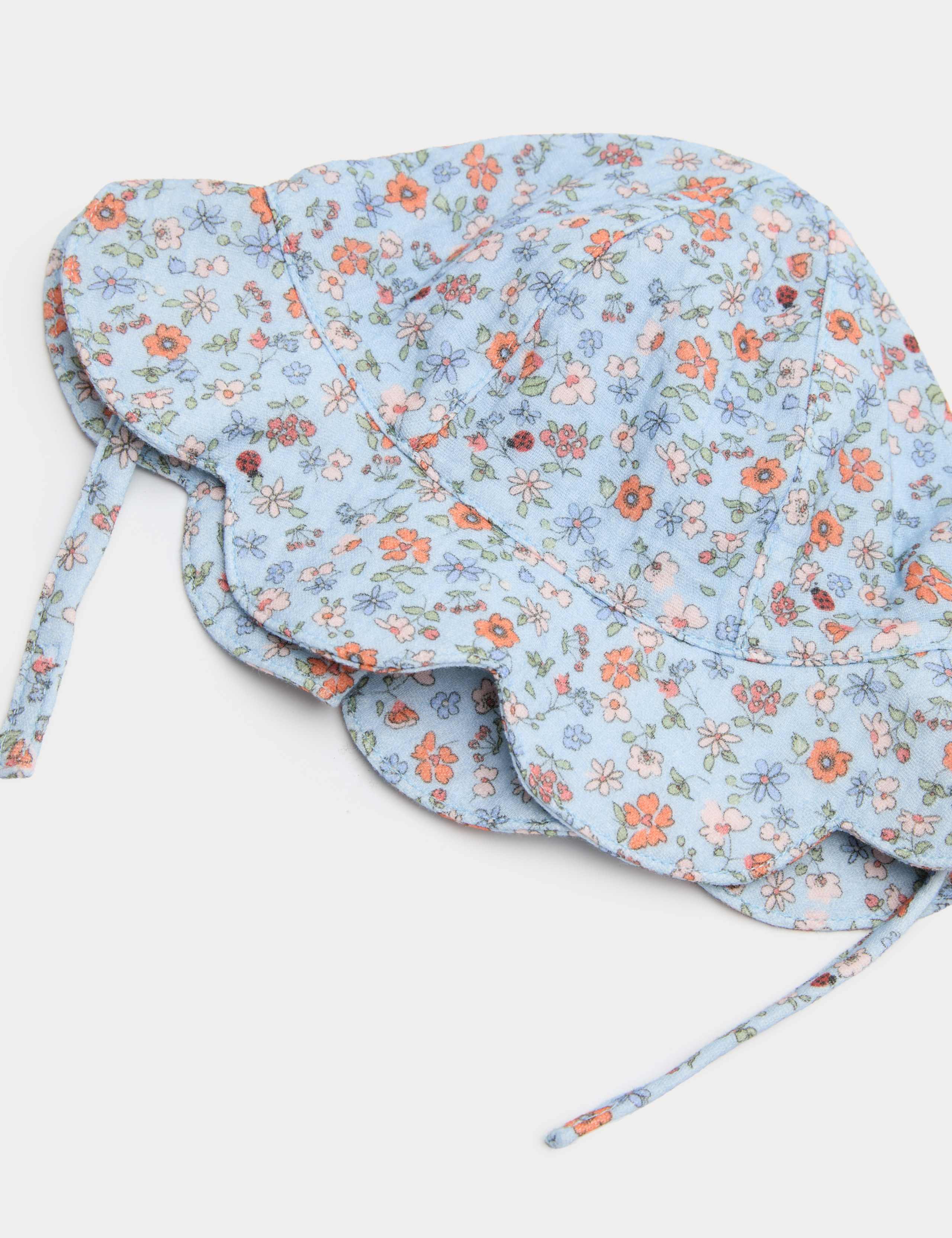 Pure Cotton Floral Scallop Bucket Hat (0-3 Yrs) 2 of 3