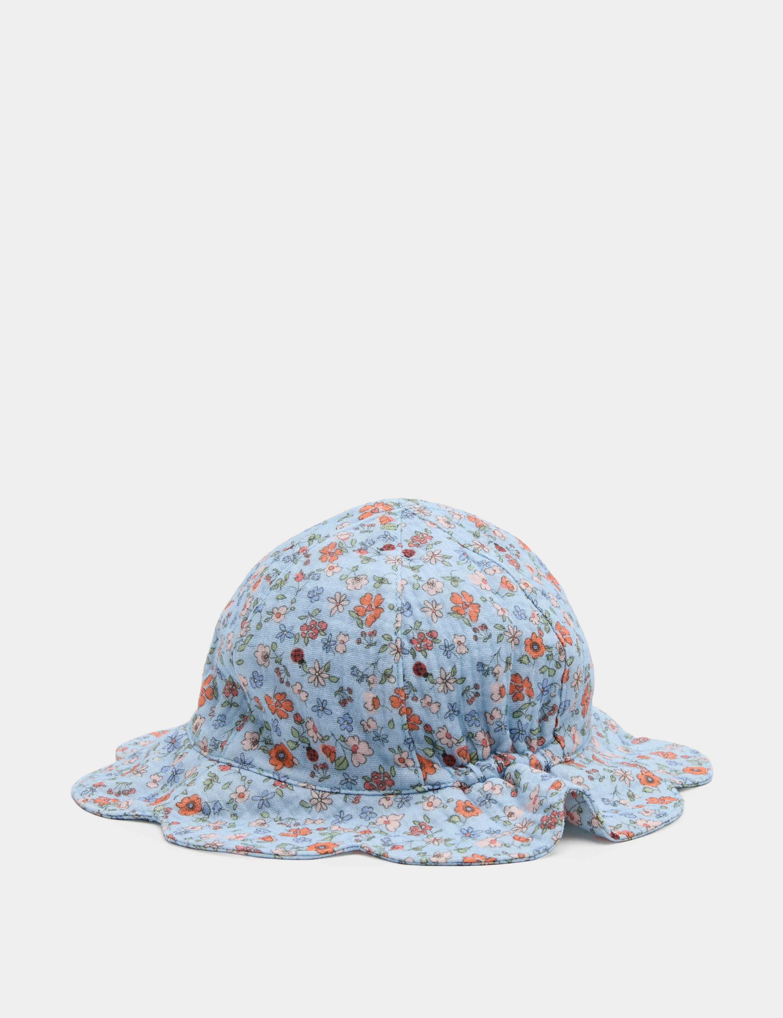 Pure Cotton Floral Scallop Bucket Hat (0-3 Yrs) 3 of 3