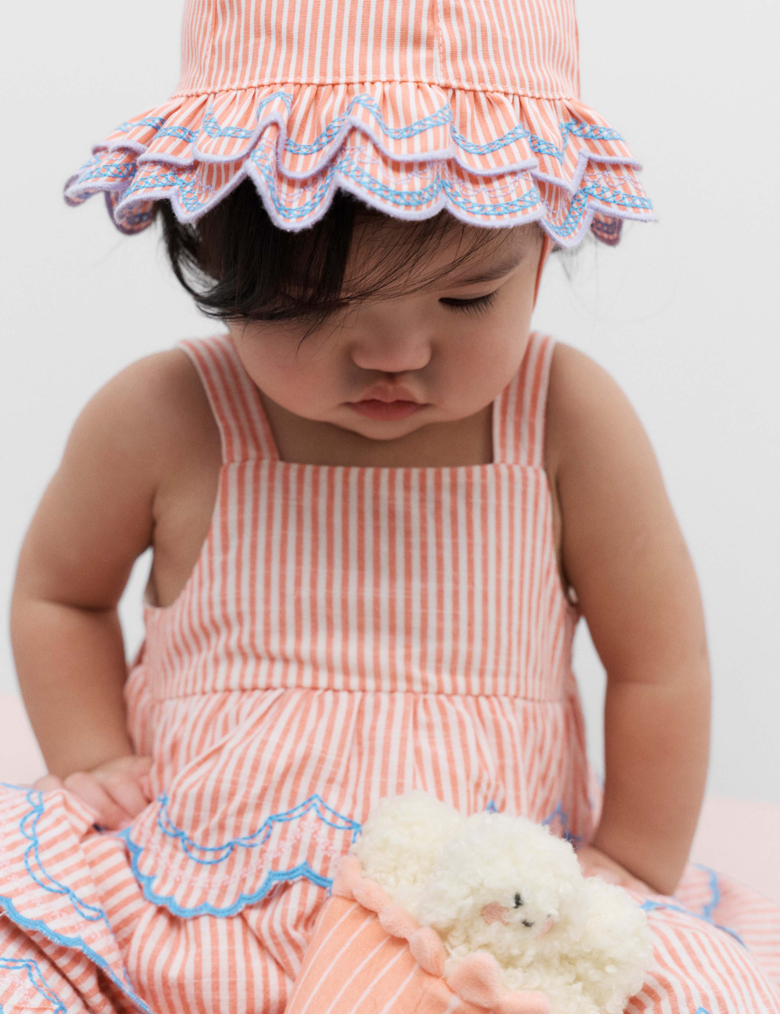 Striped Double Frill Bucket Hat (0-3 Yrs) 1 of 4