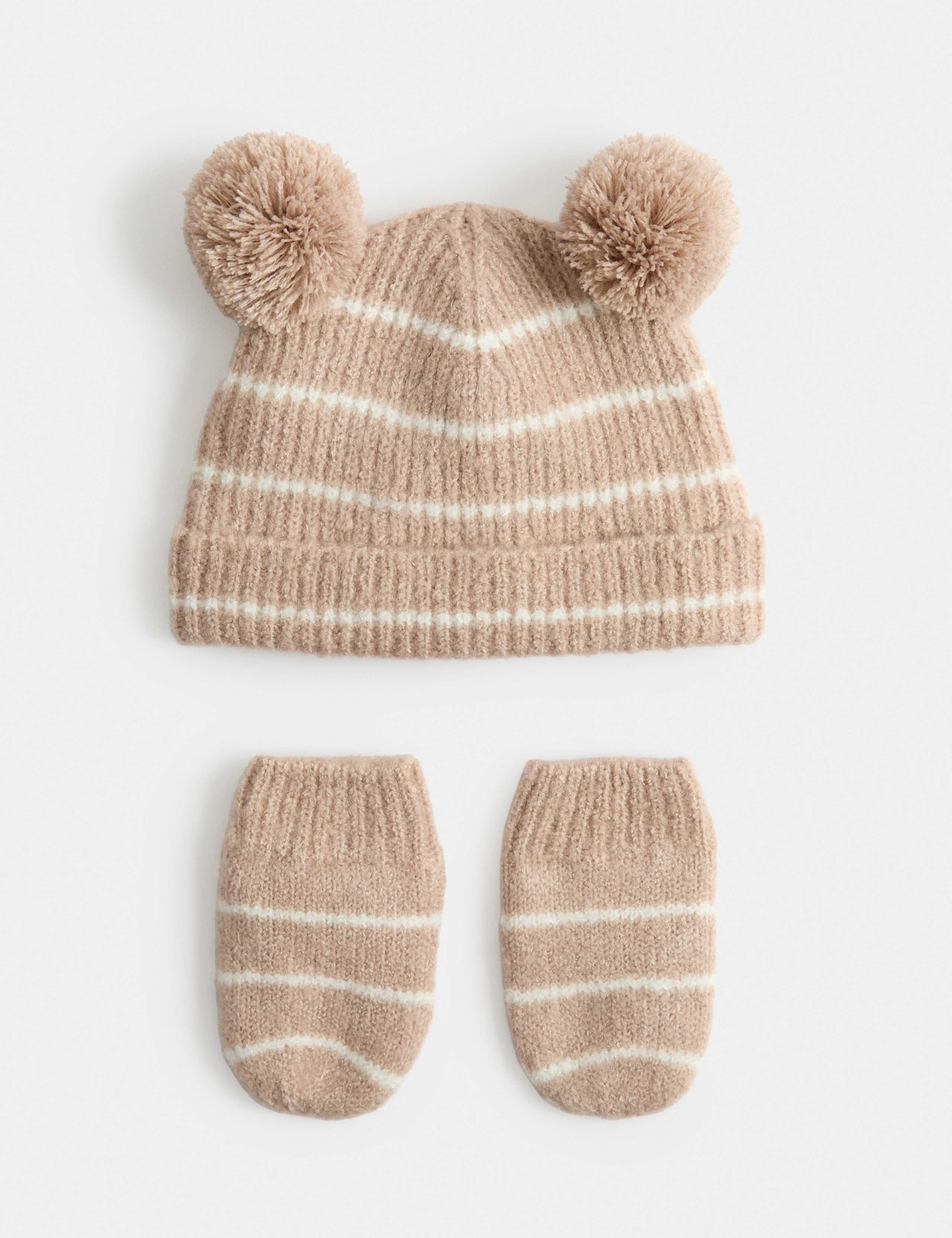 Kids' Striped Hat & MIttens Set (0-3 Yrs) 1 of 2