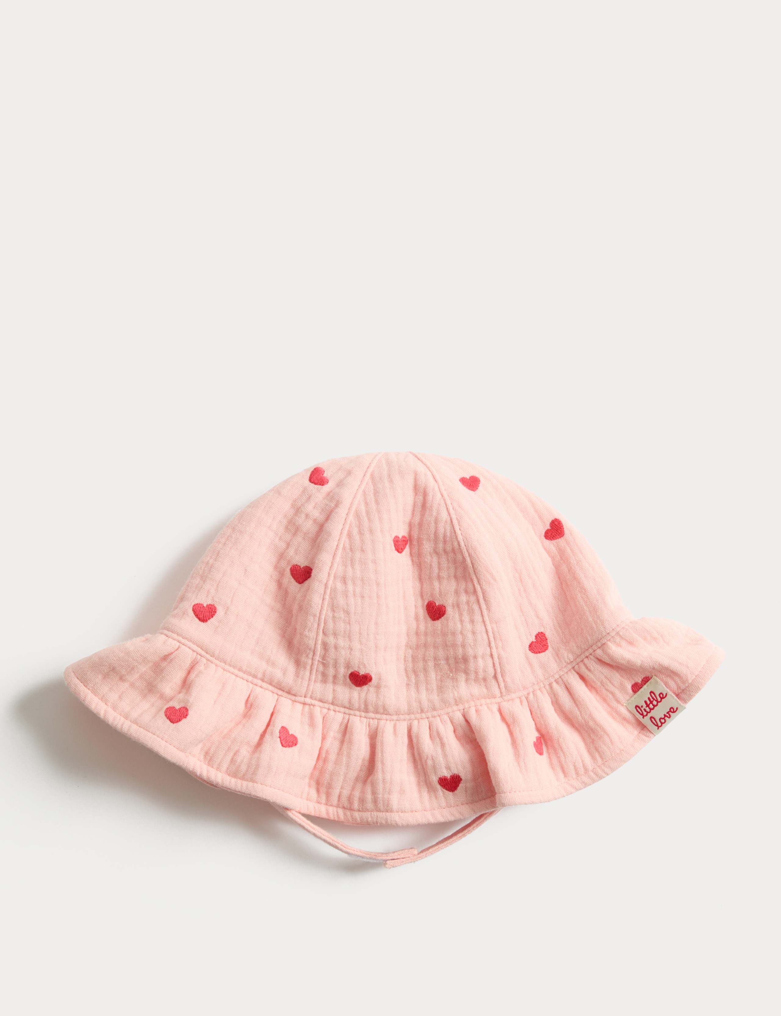 Pure Cotton Embroidered Heart Sun Hat (0-3 Yrs) 2 of 2