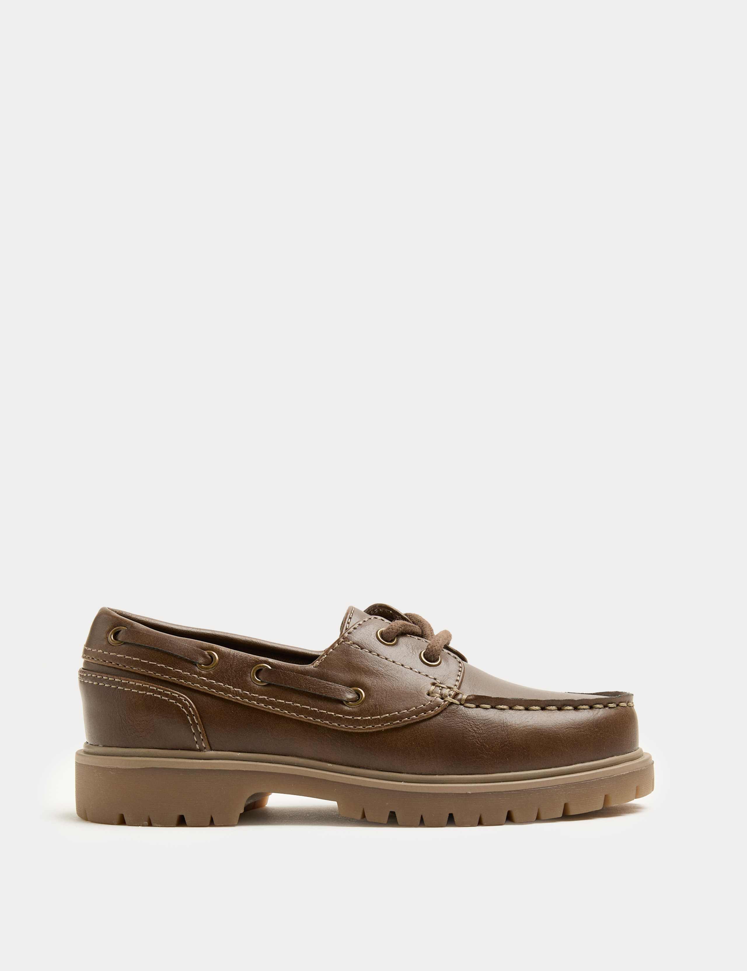 Kids Leather Plain Boat Shoes (6 Small-4 Large) 2 of 3