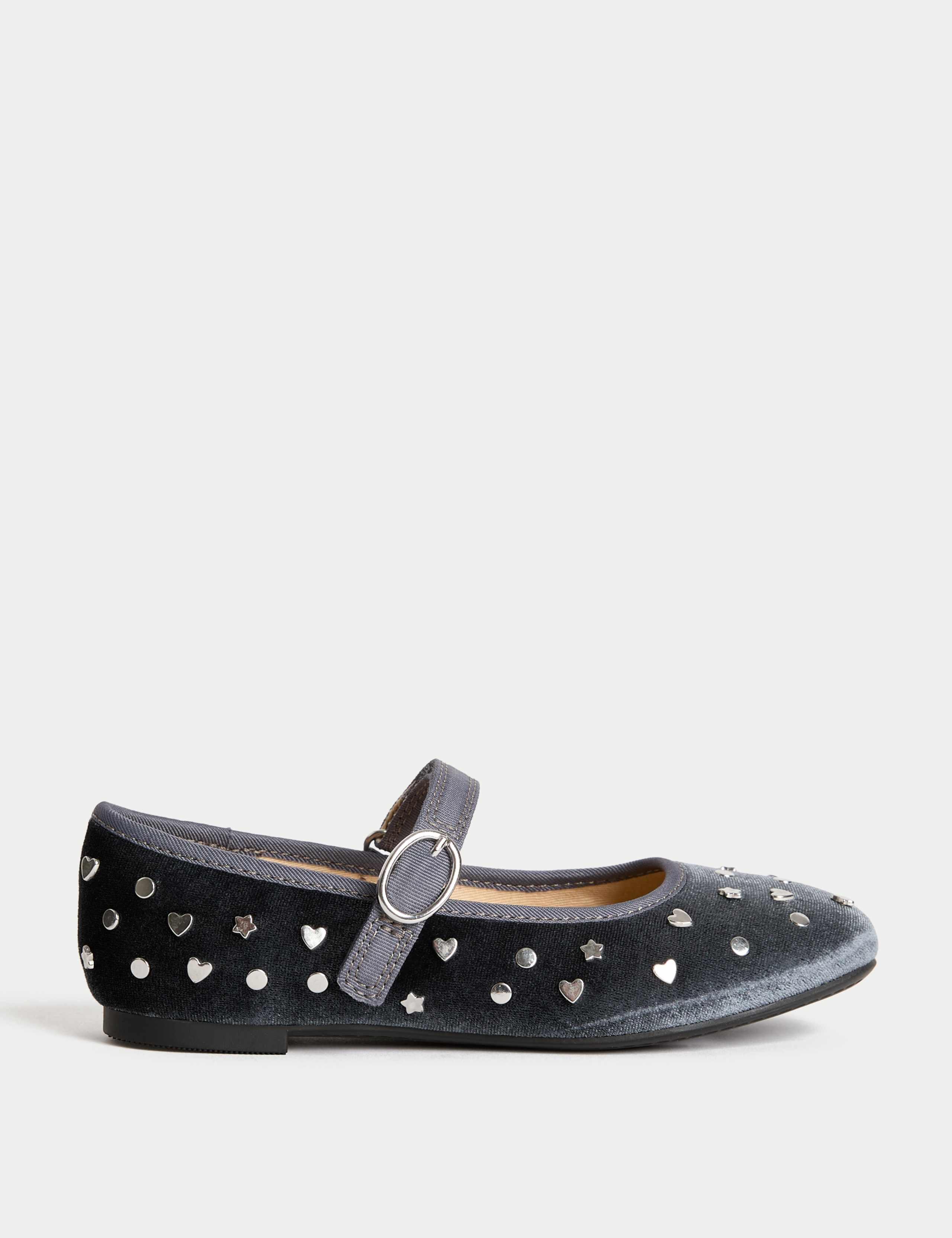 Kids' Velvet Studded Ballet Pumps (4 Small - 2 Large) 1 of 4