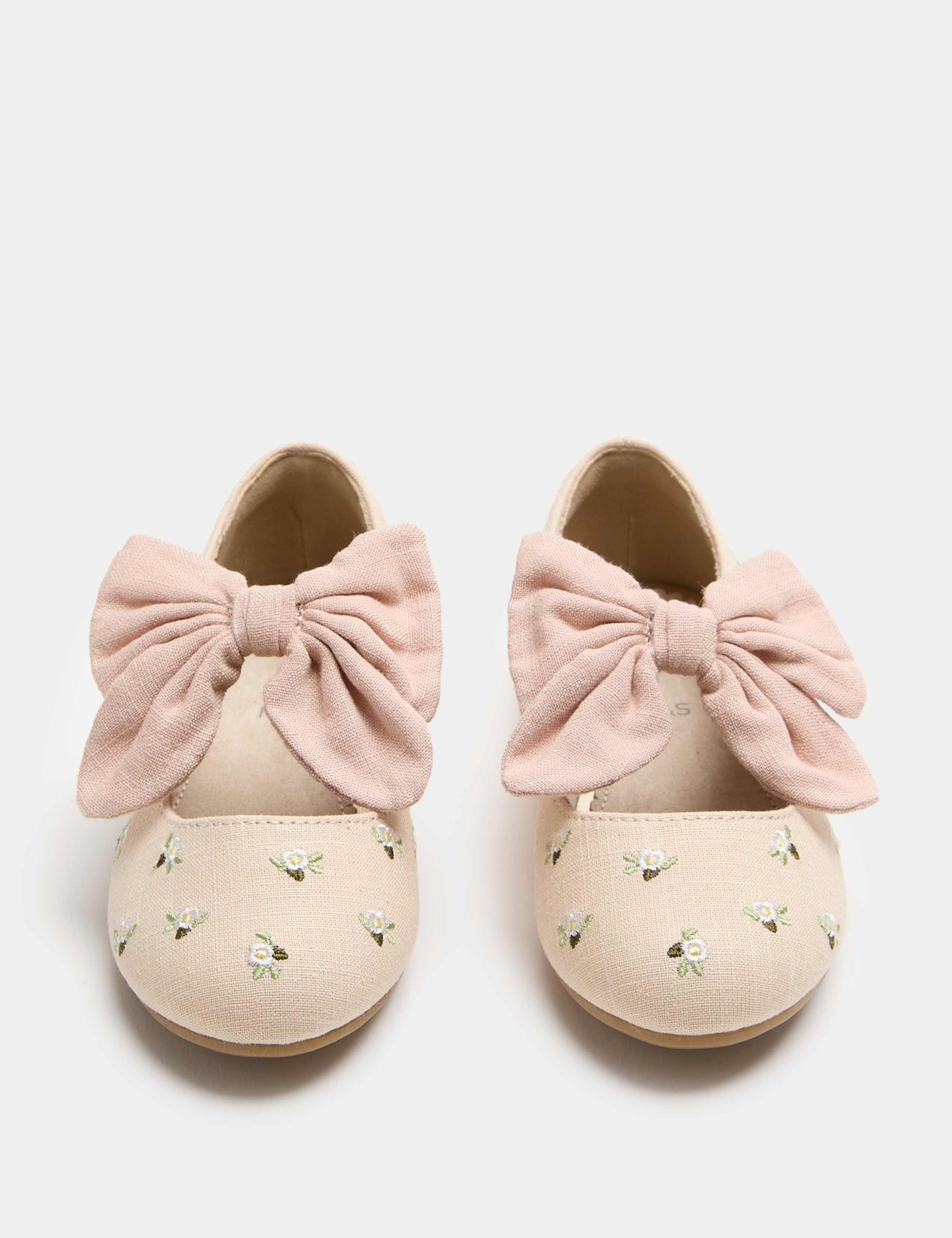 Kids' Embroidered Bow Ballet Shoes (4 Small - 2 Large) 1 of 3
