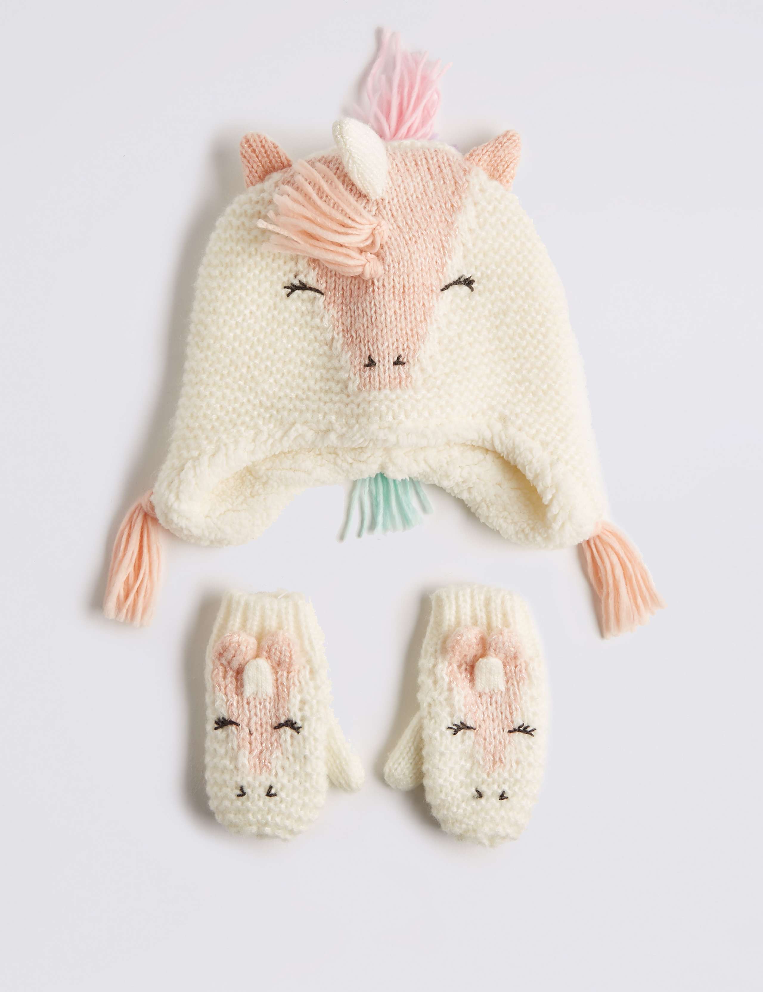 Kids’ Unicorn Trapper Hat & Mittens Set 1 of 2