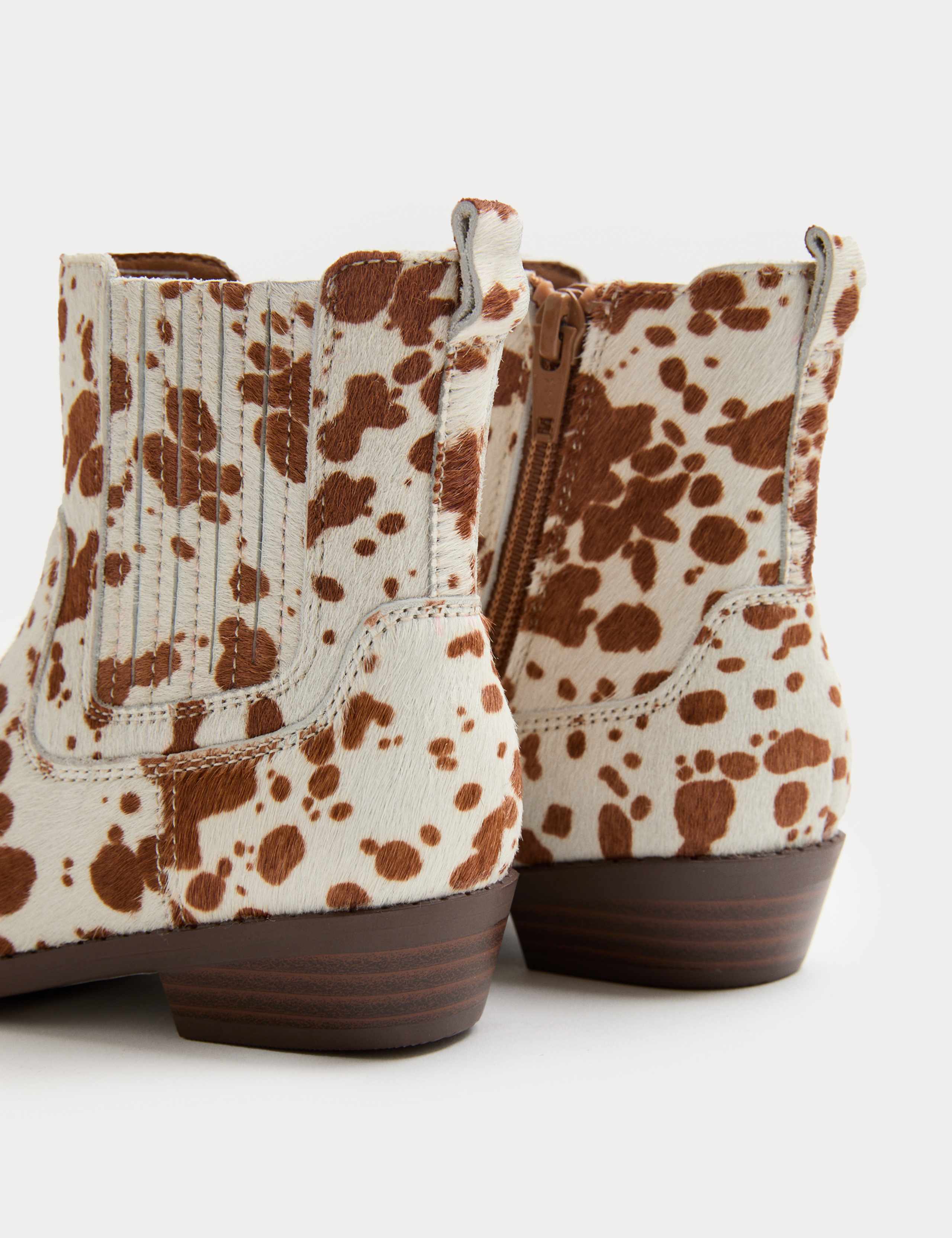 Kids' Leather Cow Print Western Ankle Boots (4 Small - 6 Large) 3 of 3