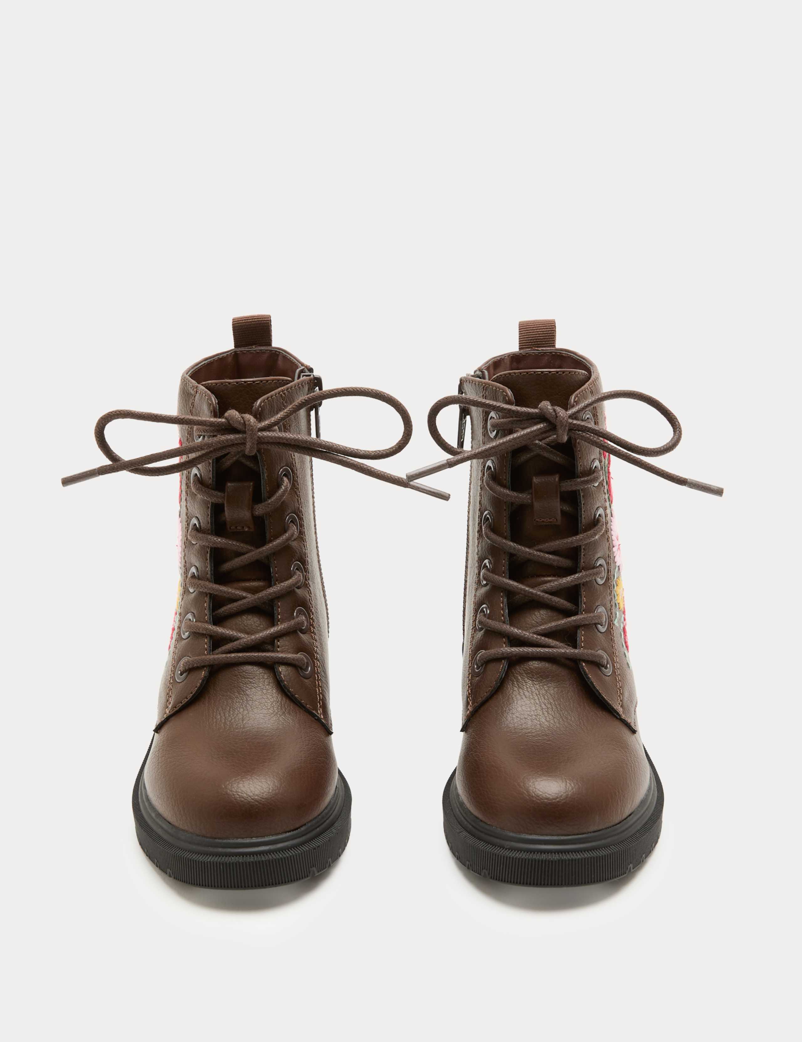 Kids' Floral Embroidered Lace Up Boots (4 Small - 2 Large) 3 of 3
