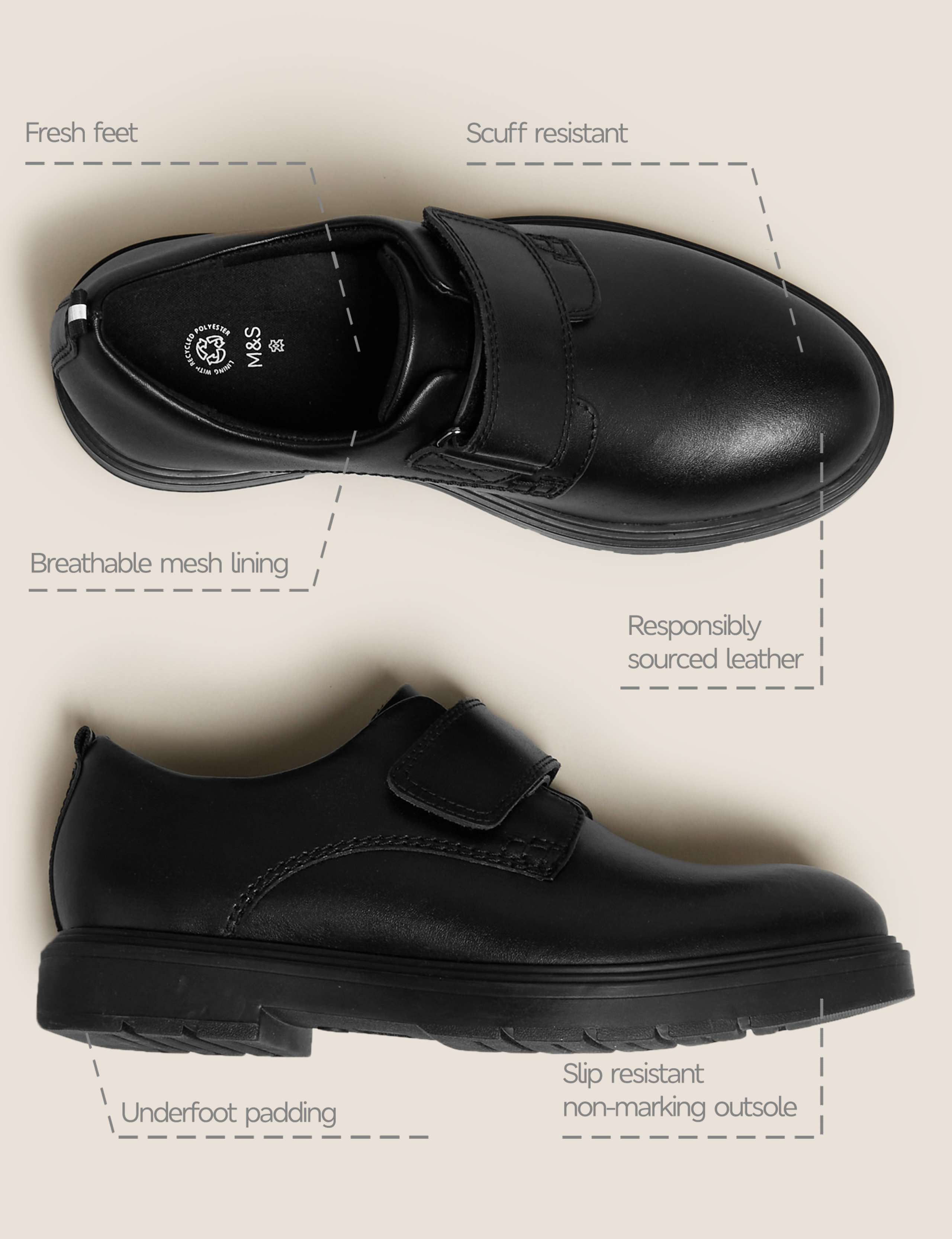 Kids' Leather Riptape School Shoes (13 Small-9 Large) 6 of 6