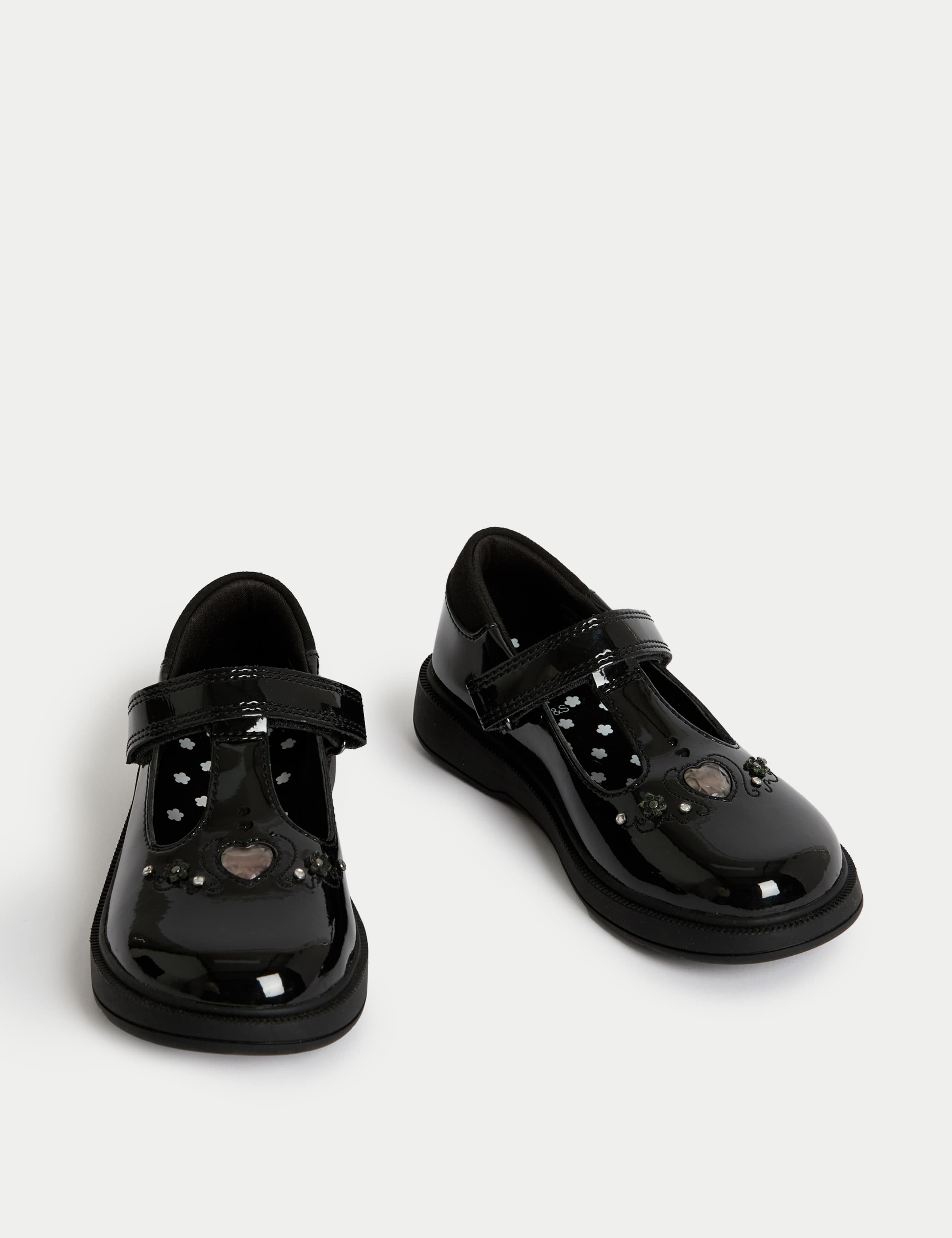 Kids' Leather Heart Riptape School Shoes (8 Small-2 Large) 2 of 4