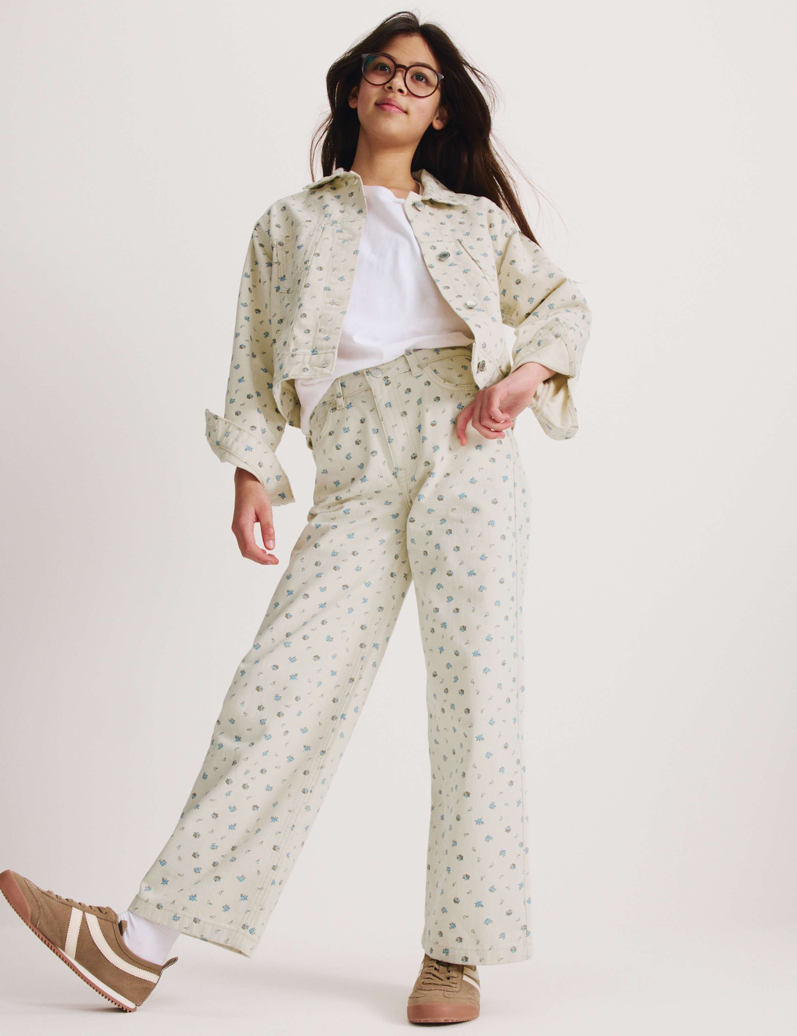 Denim Ditsy Print Wide Leg Jeans (6-16 Yrs) 1 of 6