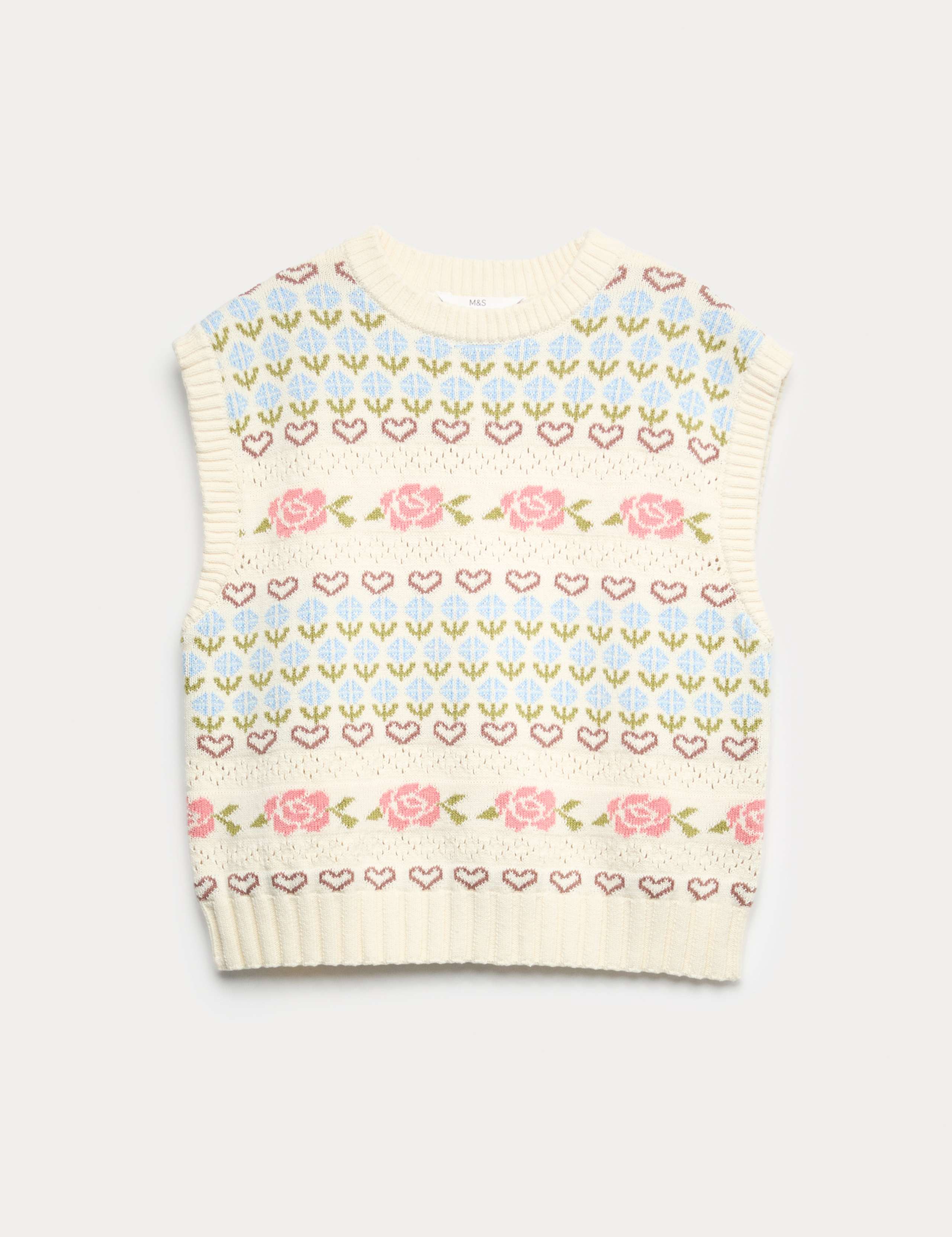 Pure Cotton Floral Knitted Vest (6-16 Yrs) 1 of 1