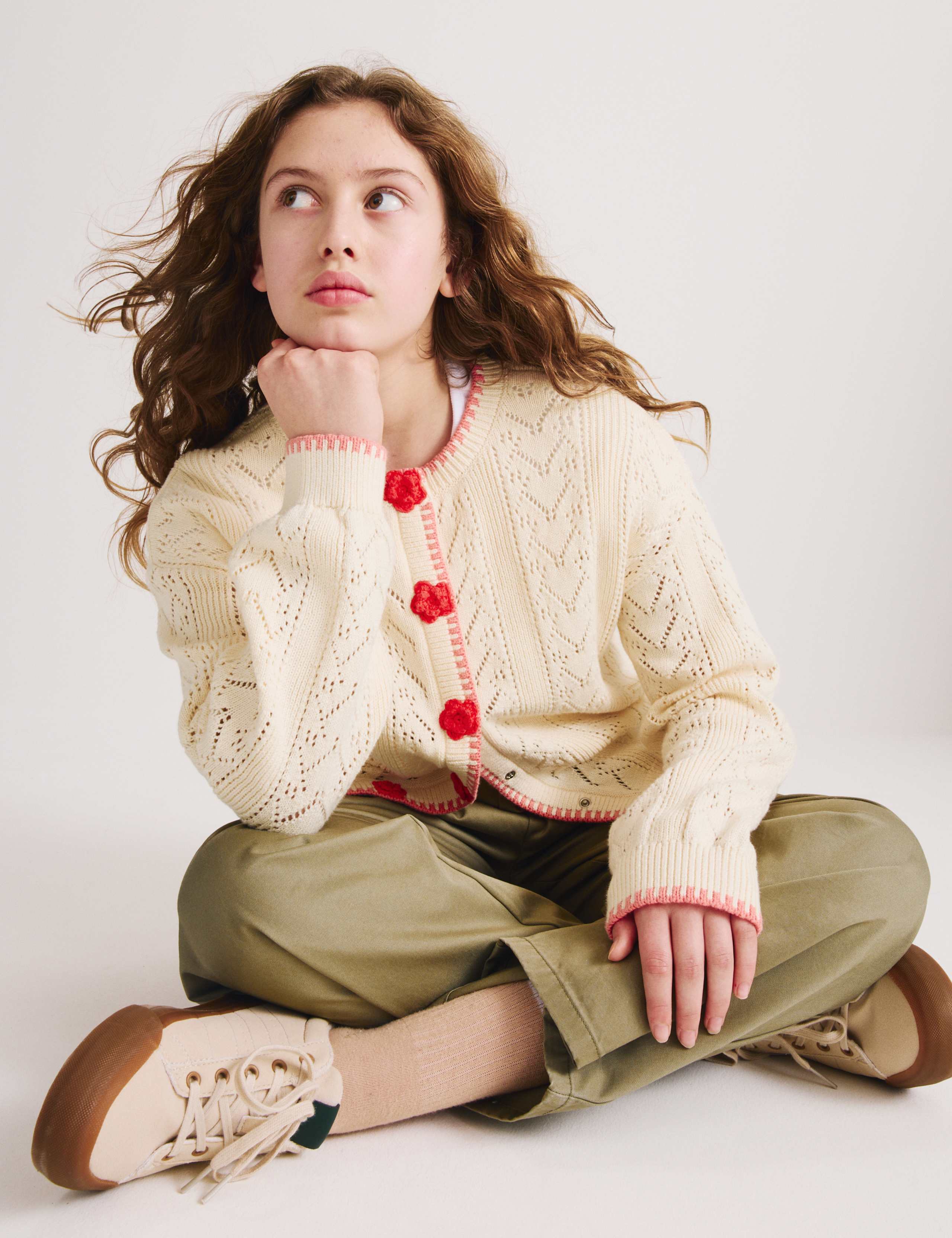 Pure Cotton Rose Cardigan (6-16 Yrs) 1 of 4