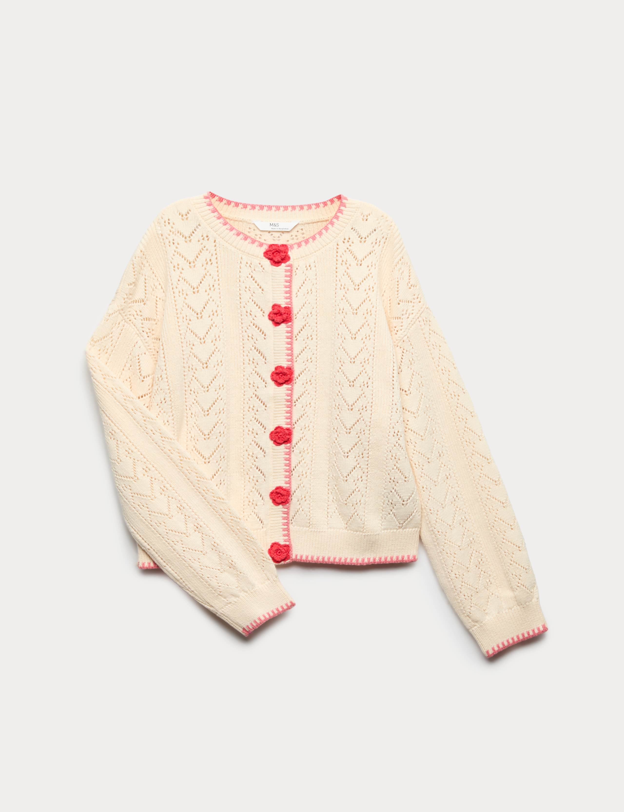 Pure Cotton Rose Cardigan (6-16 Years) 1 of 1