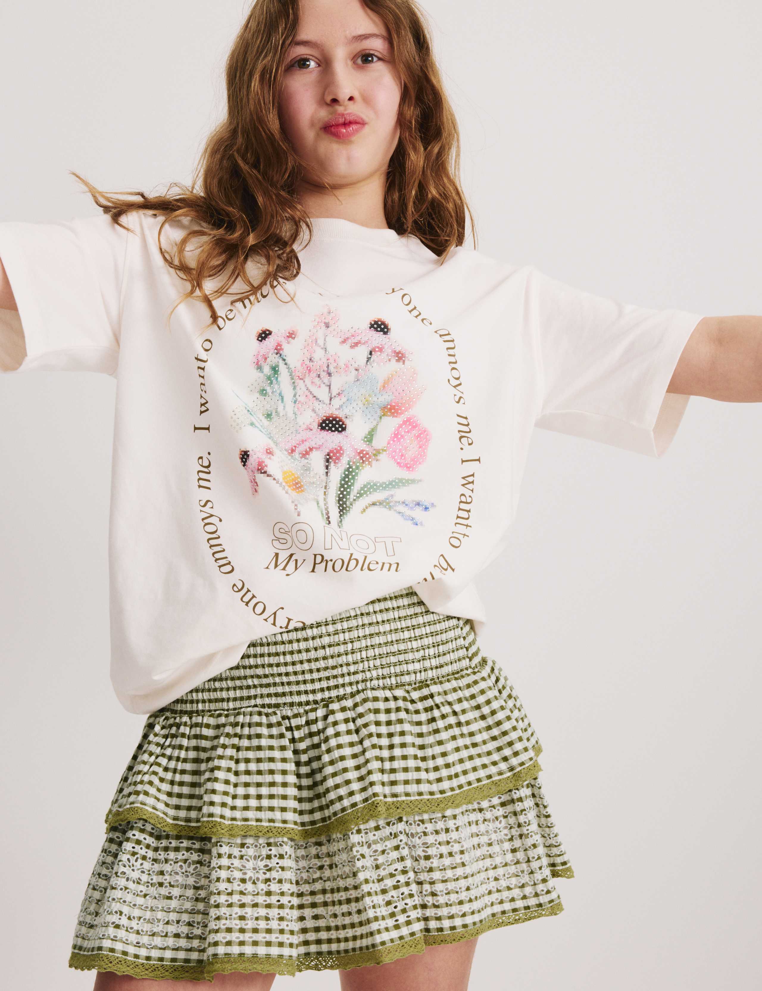 Cotton Rich Checked Rara Skirt (6-16 Yrs) 1 of 5