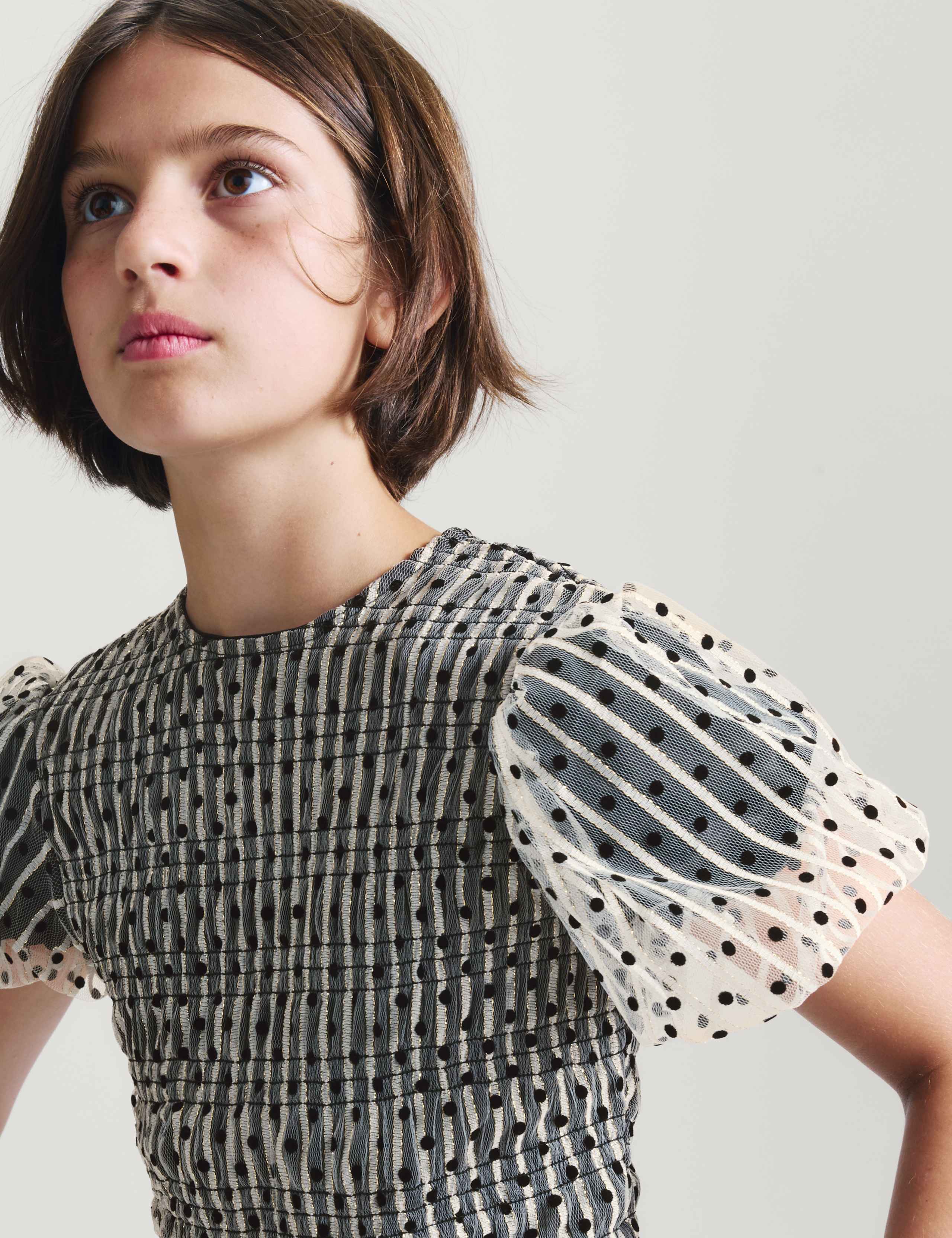 Mesh Polka Dot Puff Sleeve Top 3 of 6