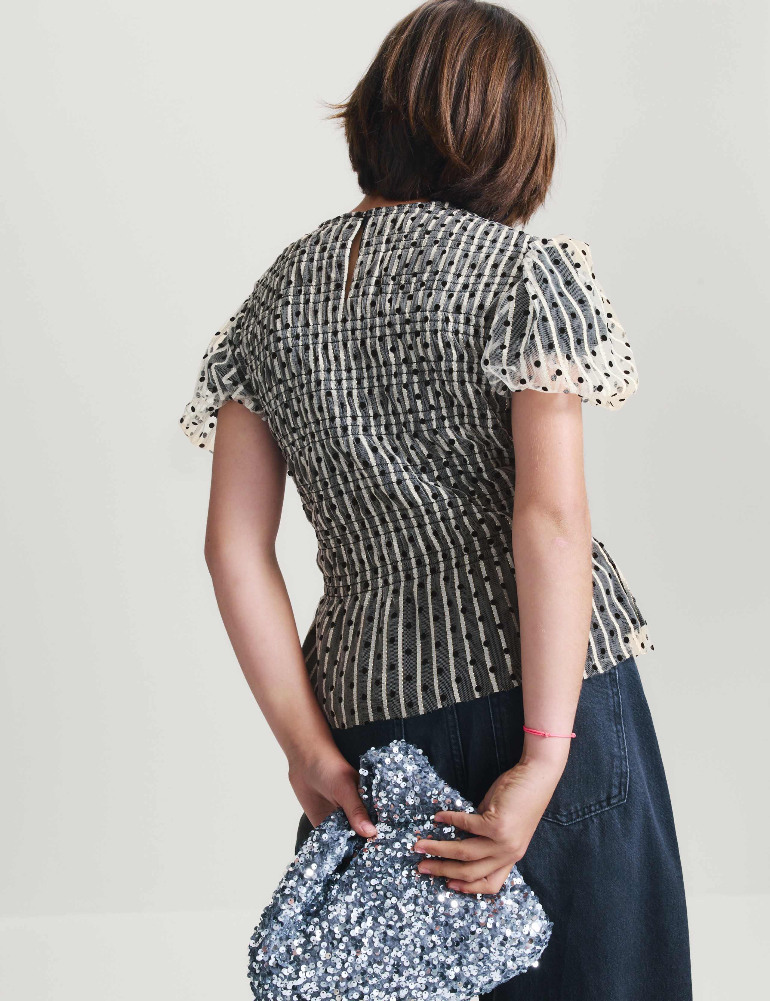 Mesh Polka Dot Puff Sleeve Top 4 of 6