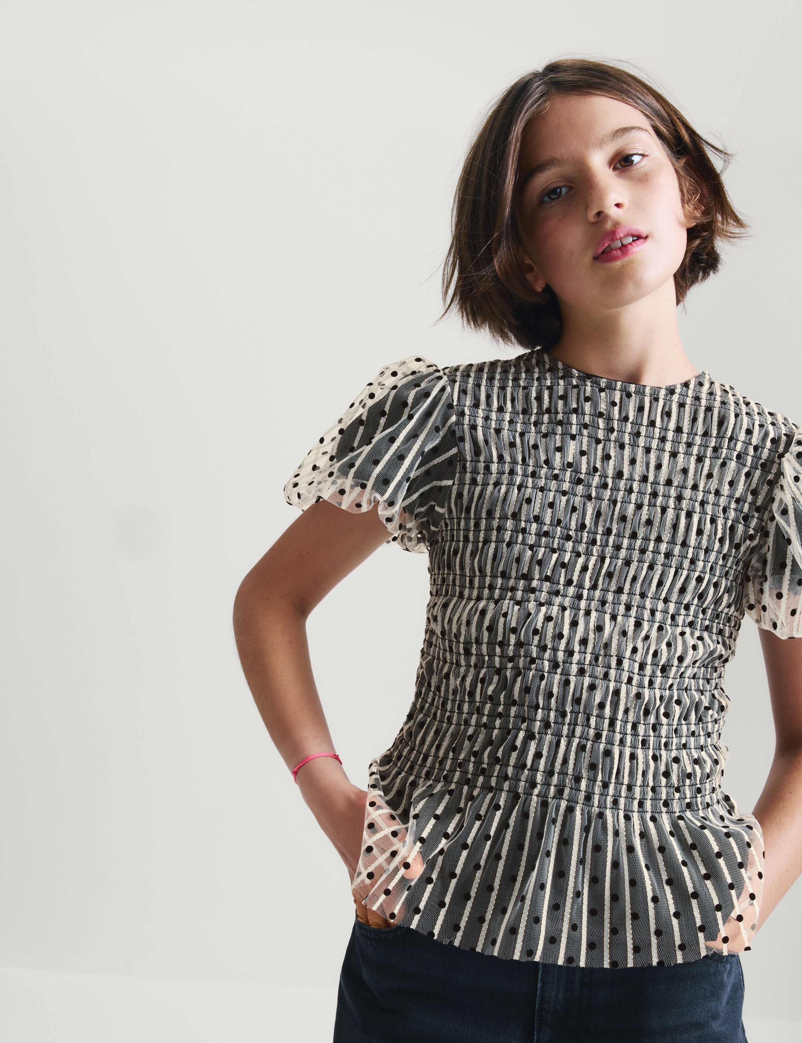 Mesh Polka Dot Puff Sleeve Top 5 of 6