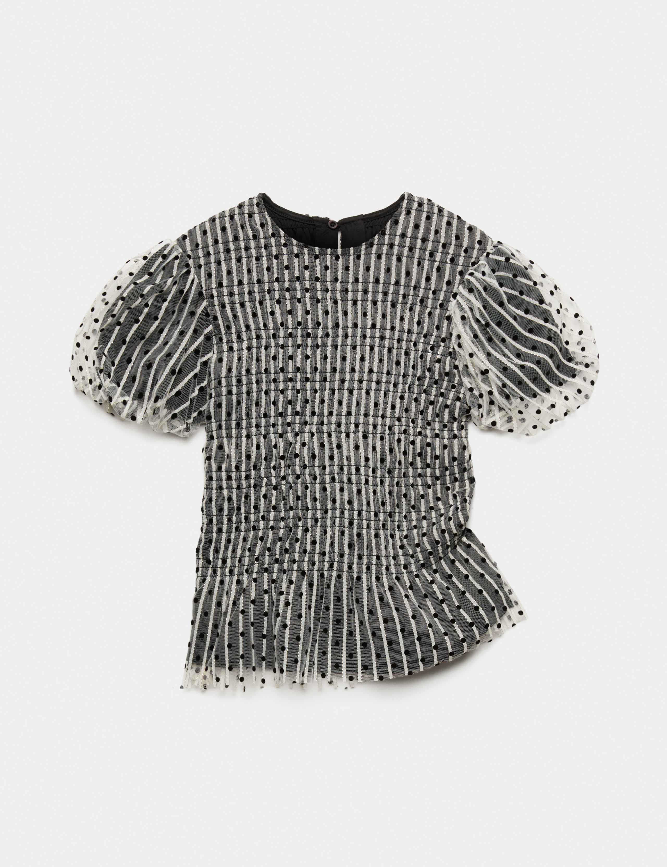 Mesh Polka Dot Puff Sleeve Top 1 of 1